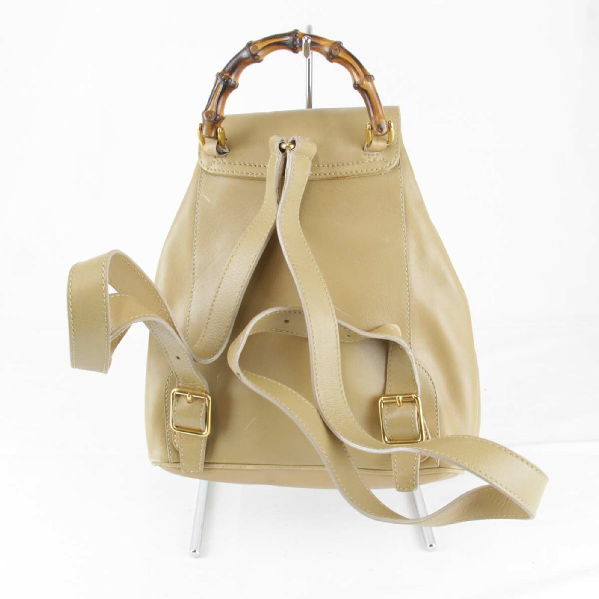 Gucci Bamboo Beige Leather Backpack (Pre-Owned)