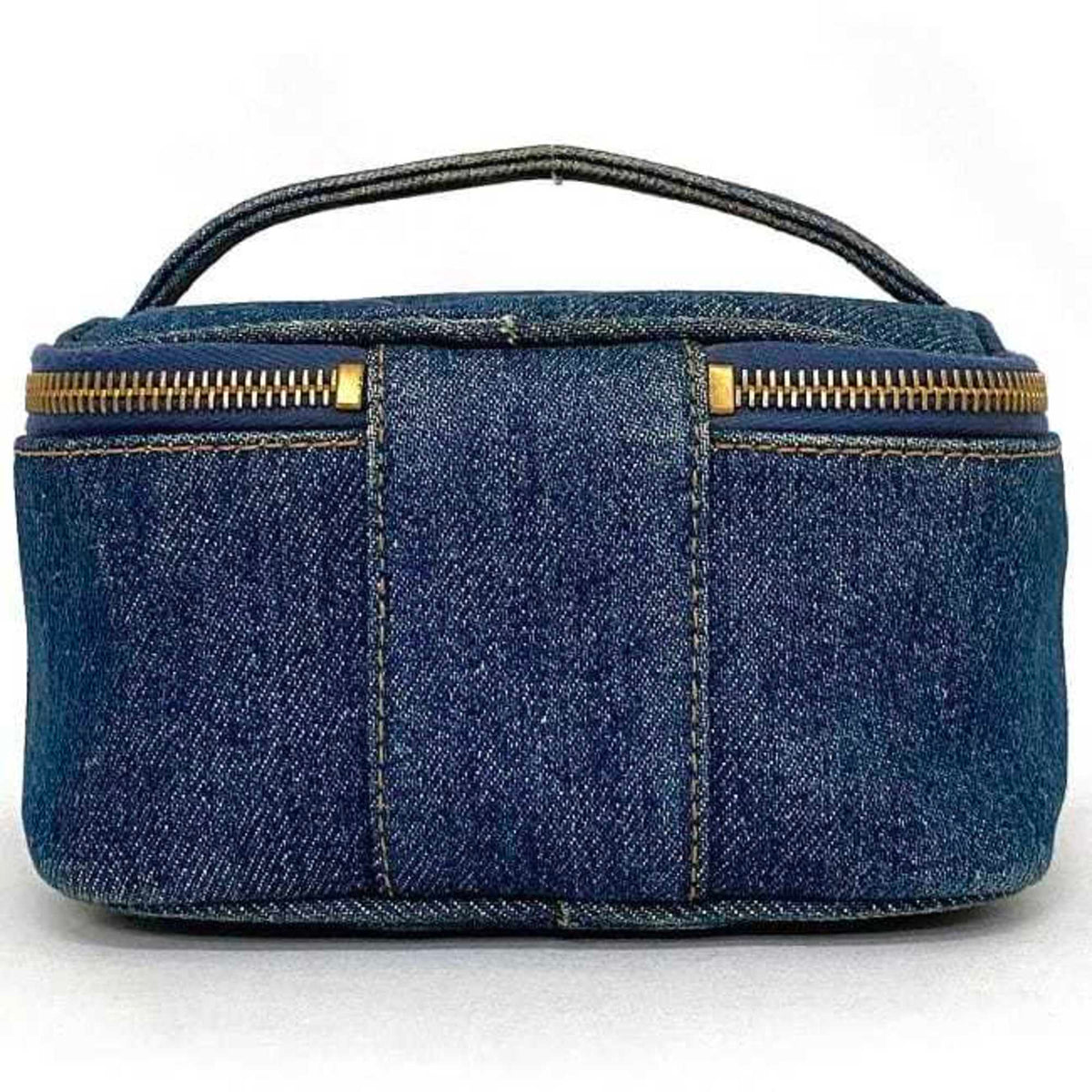 Chanel Denim Denim Leather Handbag Pouch Vanity Bag (Pre-Owned)