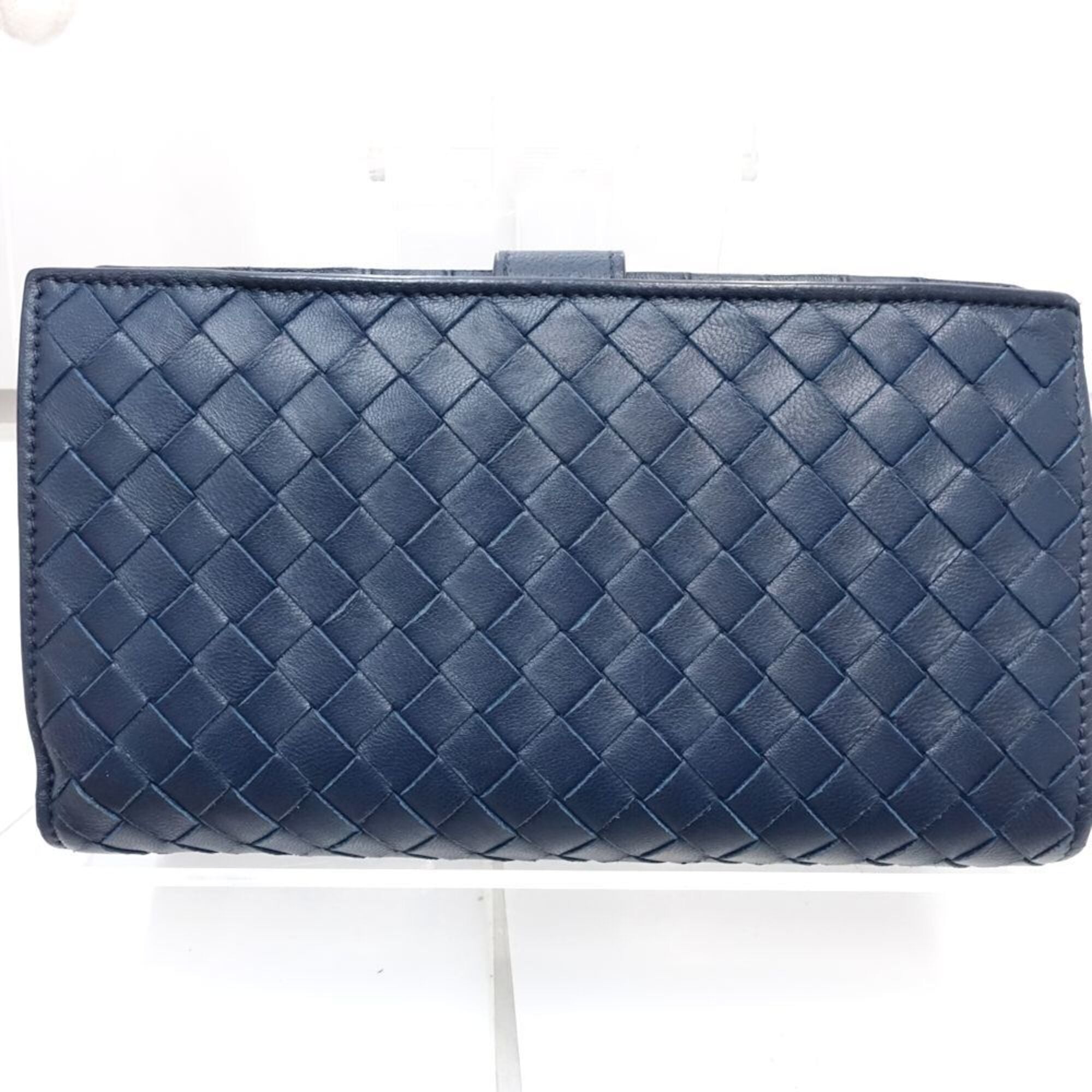 Bottega Veneta Intrecciato Navy Leather Wallet (Bi-Fold) (Pre-Owned)