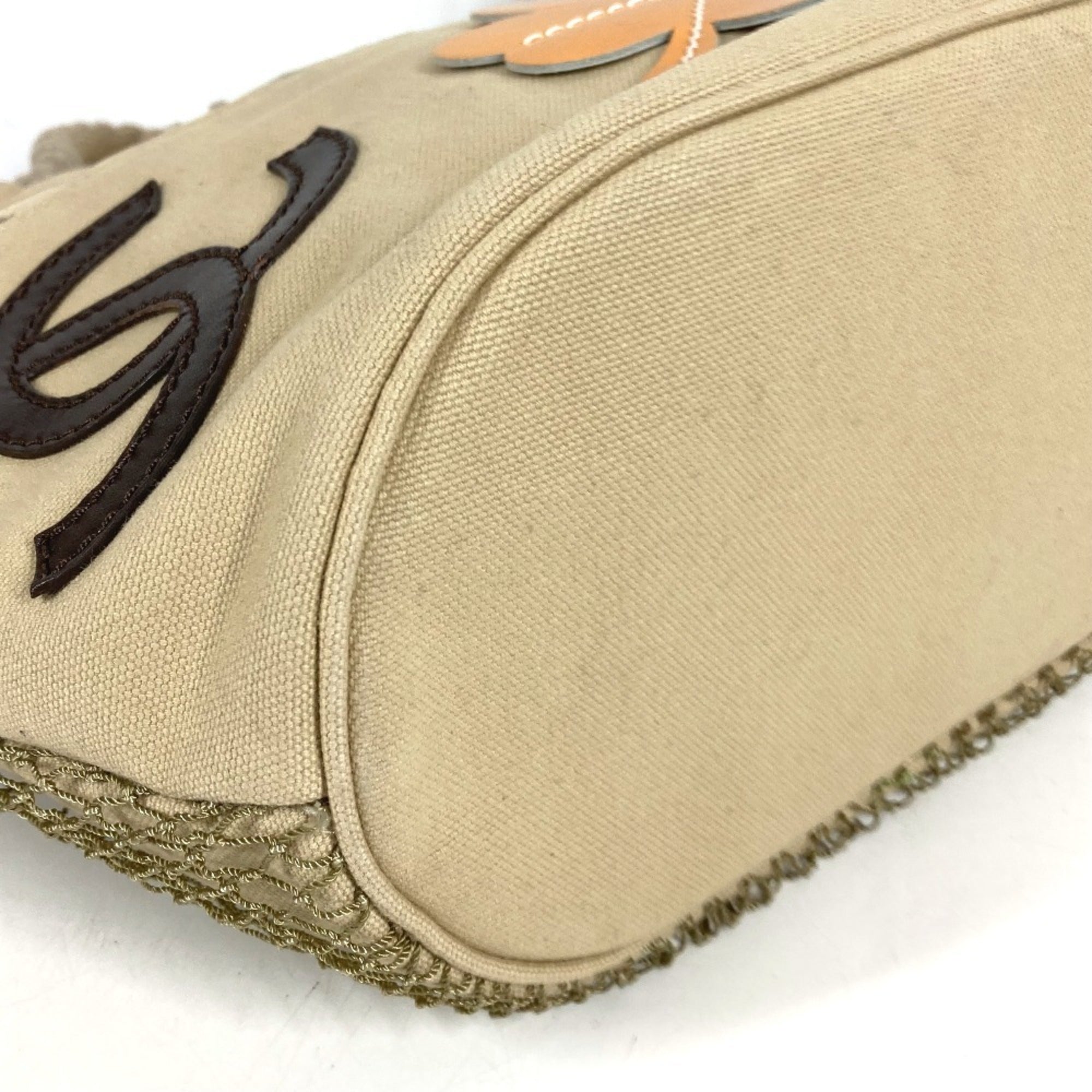 Chanel Beige Canvas Handbag Shoulder Bag (Pre-Owned)