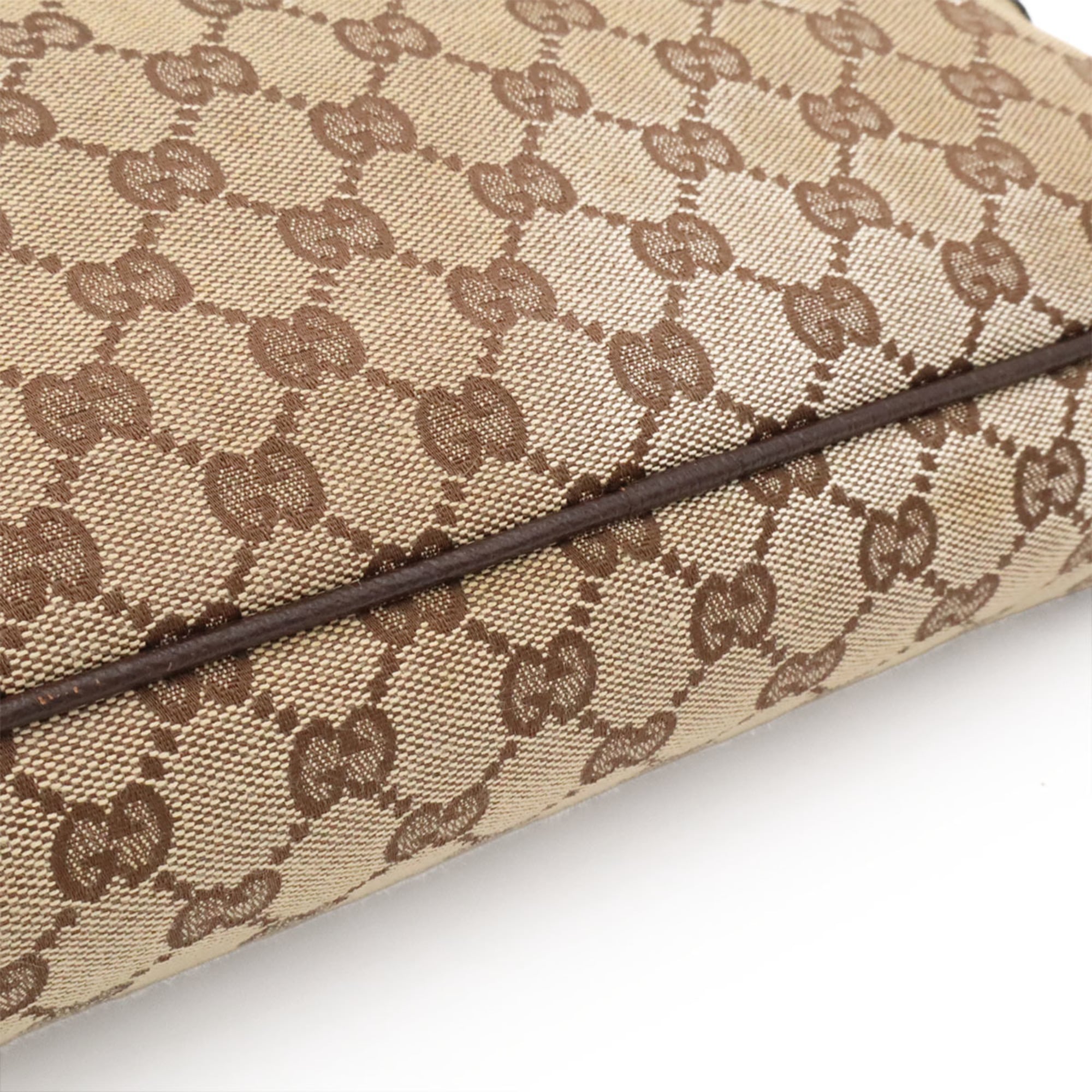 Gucci Gg Canvas Beige Dark Brown Gg Canvas Leather Shoulder Bag Tote Bag (Pre-Owned)