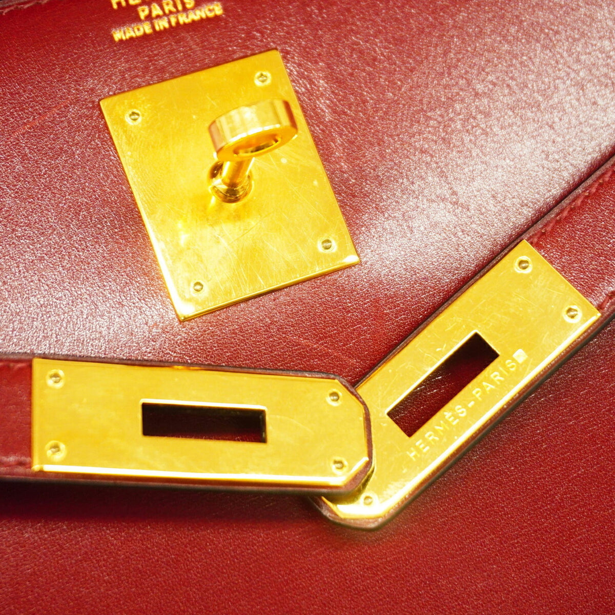 Hermes Rouge H Box Calf Leather Handbag (Pre-Owned)
