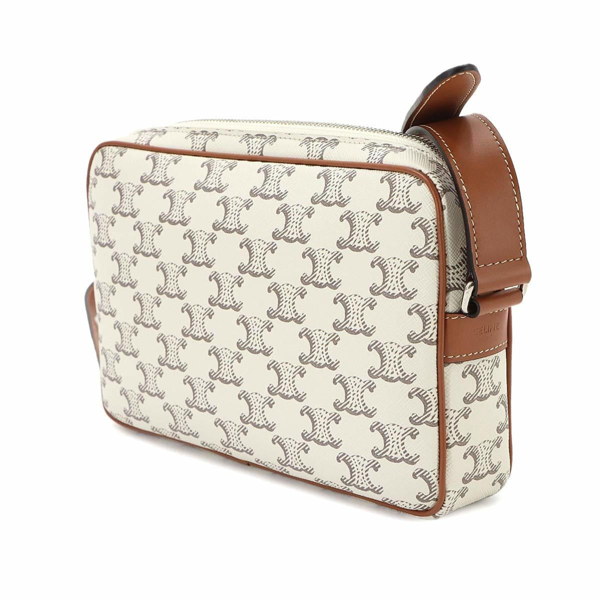 Celine Brown White Pu Leather Handbag Shoulder Bag (Pre-Owned)