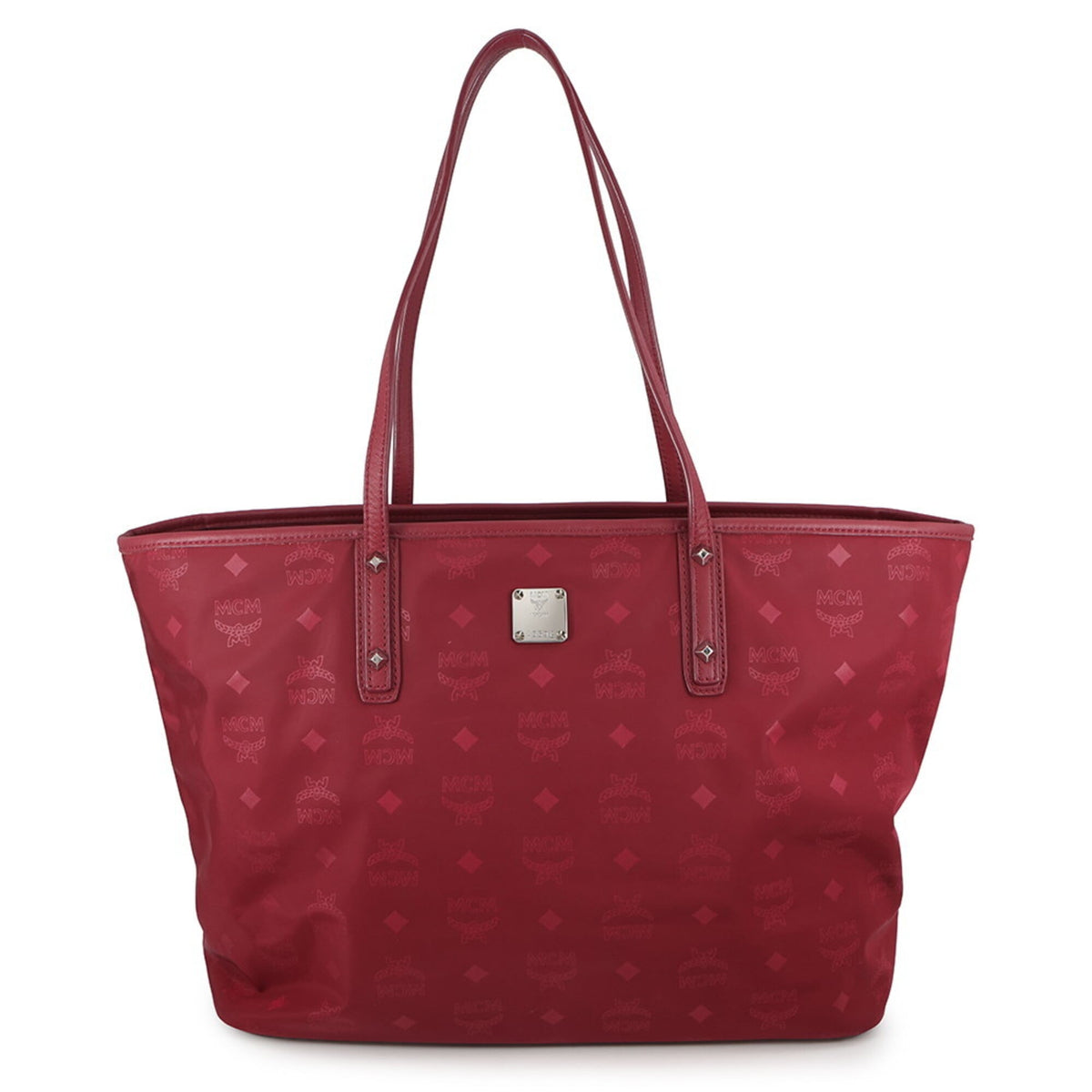 Mcm Visetos Bordeaux Nylon Leather Handbag Tote Bag (Pre-Owned)