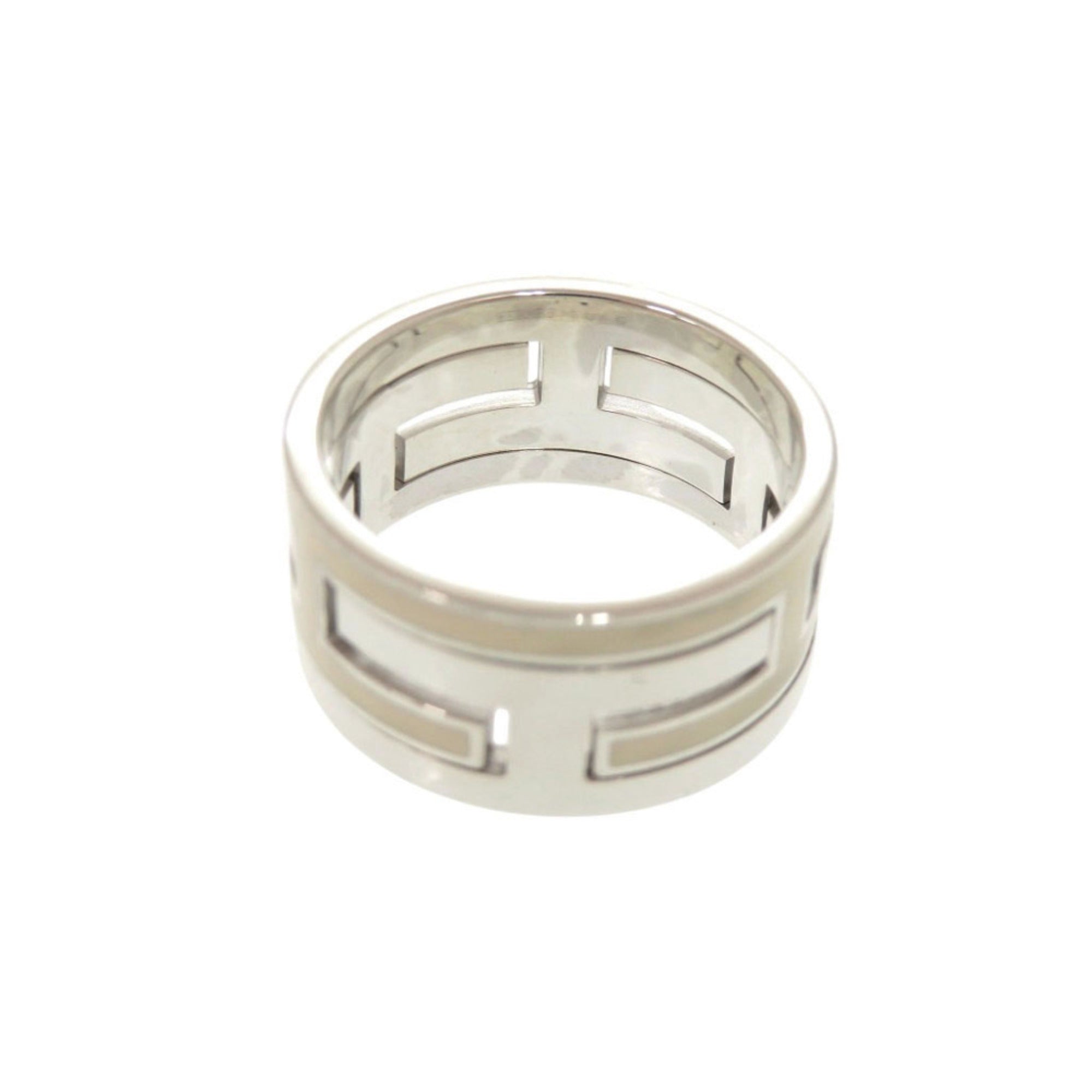 Hermes Silver Ivory Silver 925 Band Ring (Pre-Owned)