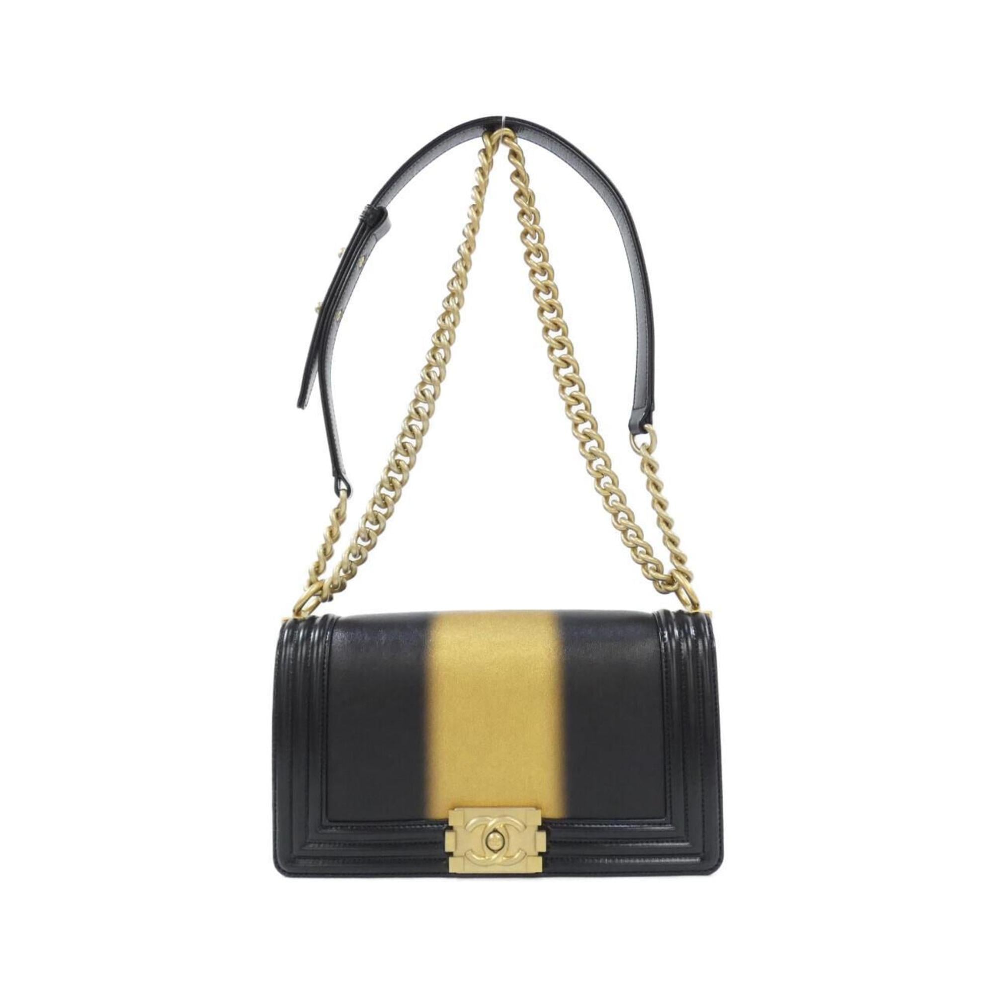Chanel Black Gold Leather Shoulder Bag (Pre-Owned)