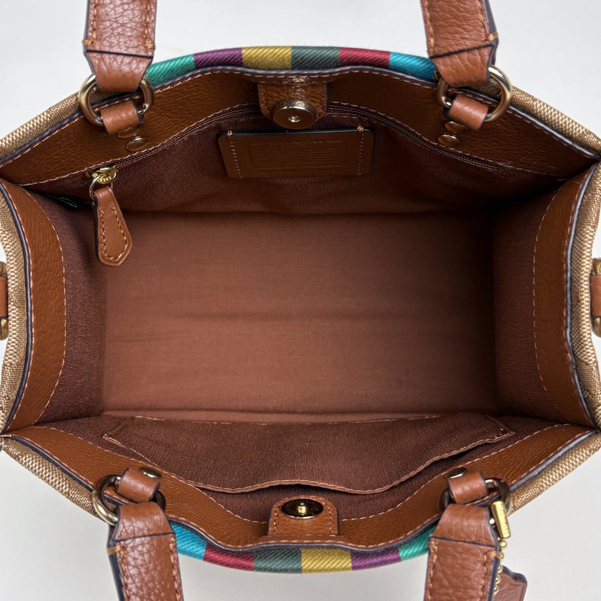 Coach Signature Brown Canvas Leather Tote Bag (Pre-Owned)