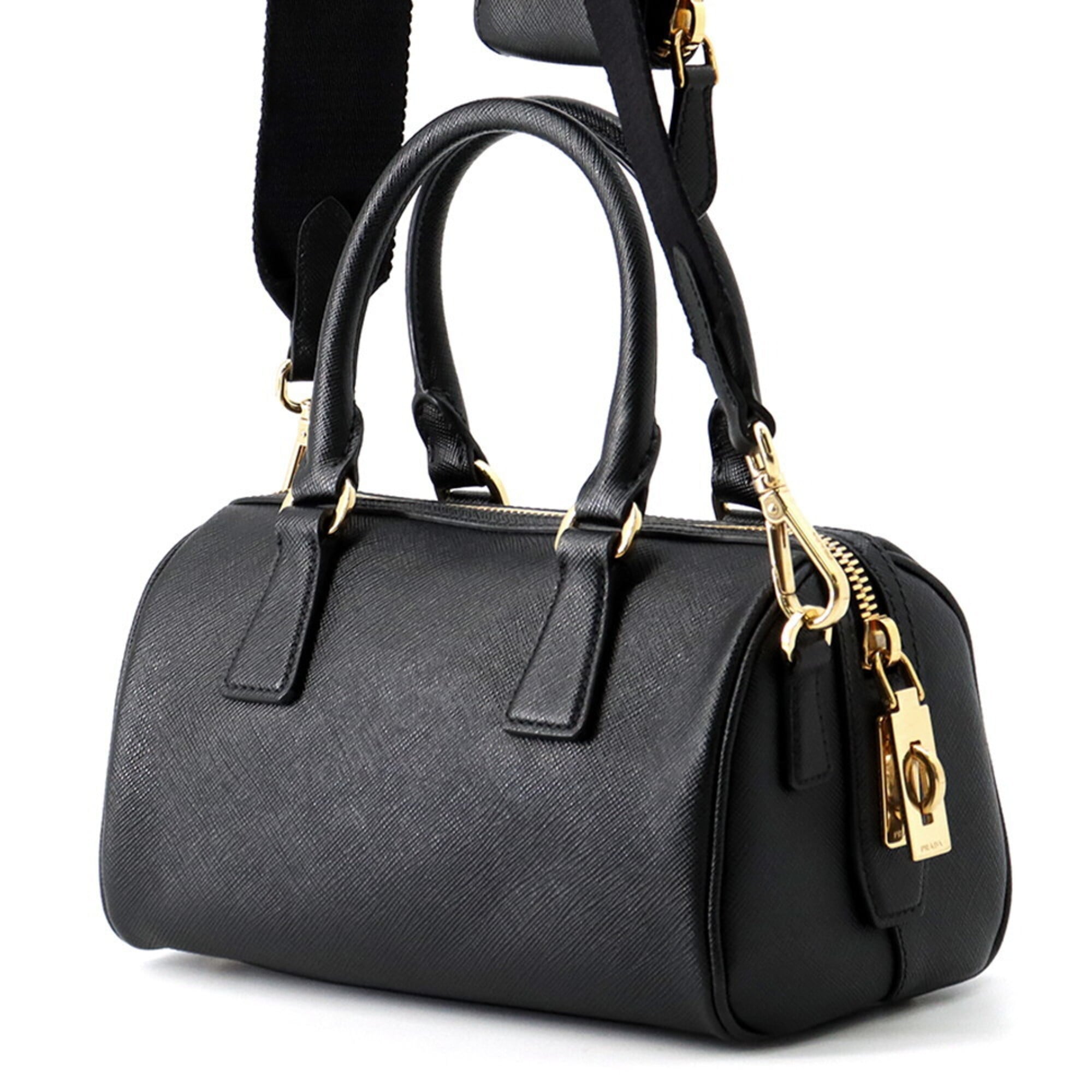 Prada Black Leather Boston Bag Handbag (Pre-Owned)