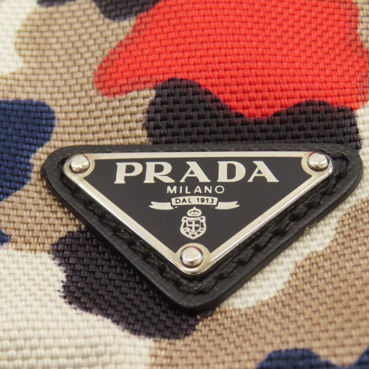 Prada Beige Navy Red Color Canvas Shoulder Bag (Pre-Owned)