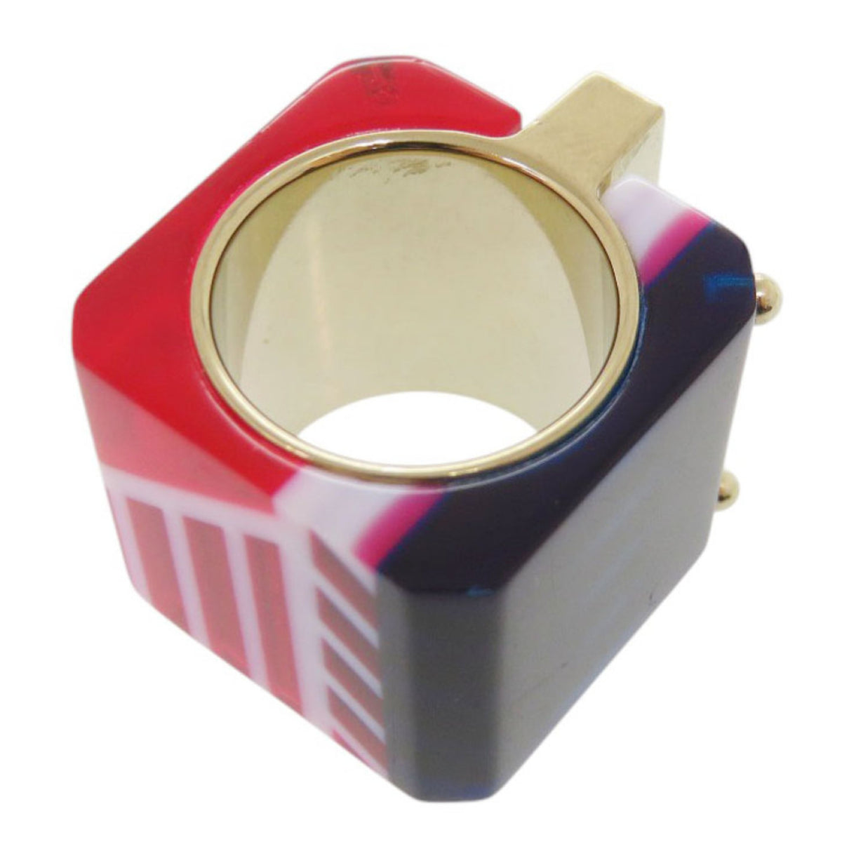 Christian Dior Gold Blue Red Color Gold Plating Plastic Band Ring (Pre-Owned)