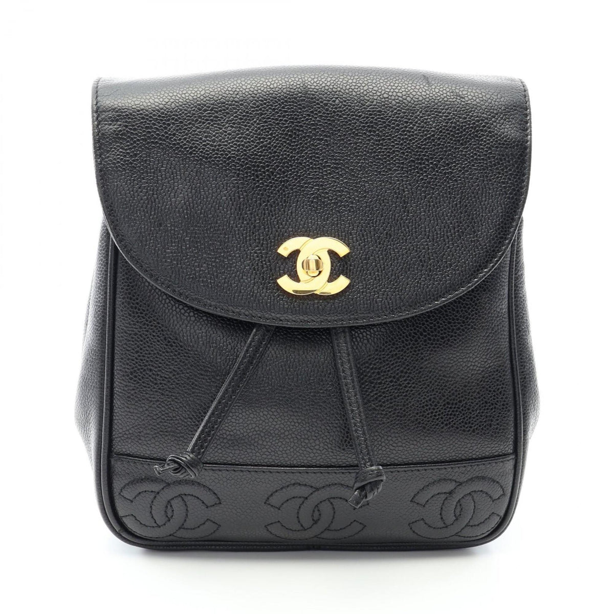 Chanel Black Grained Calfskin Backpack Handbag (Pre-Owned)