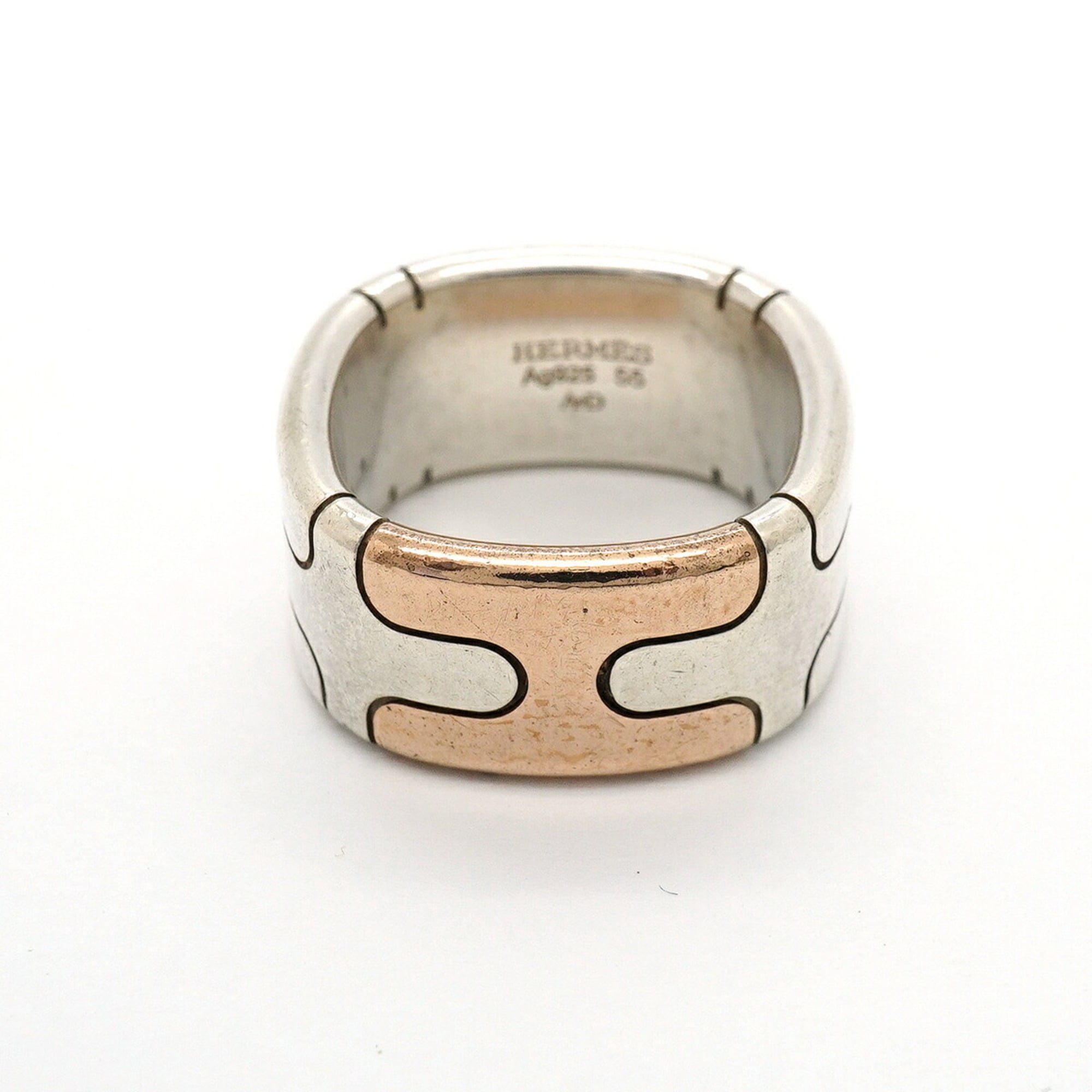 Hermes Bronze Silver 925 Band Ring (Pre-Owned)