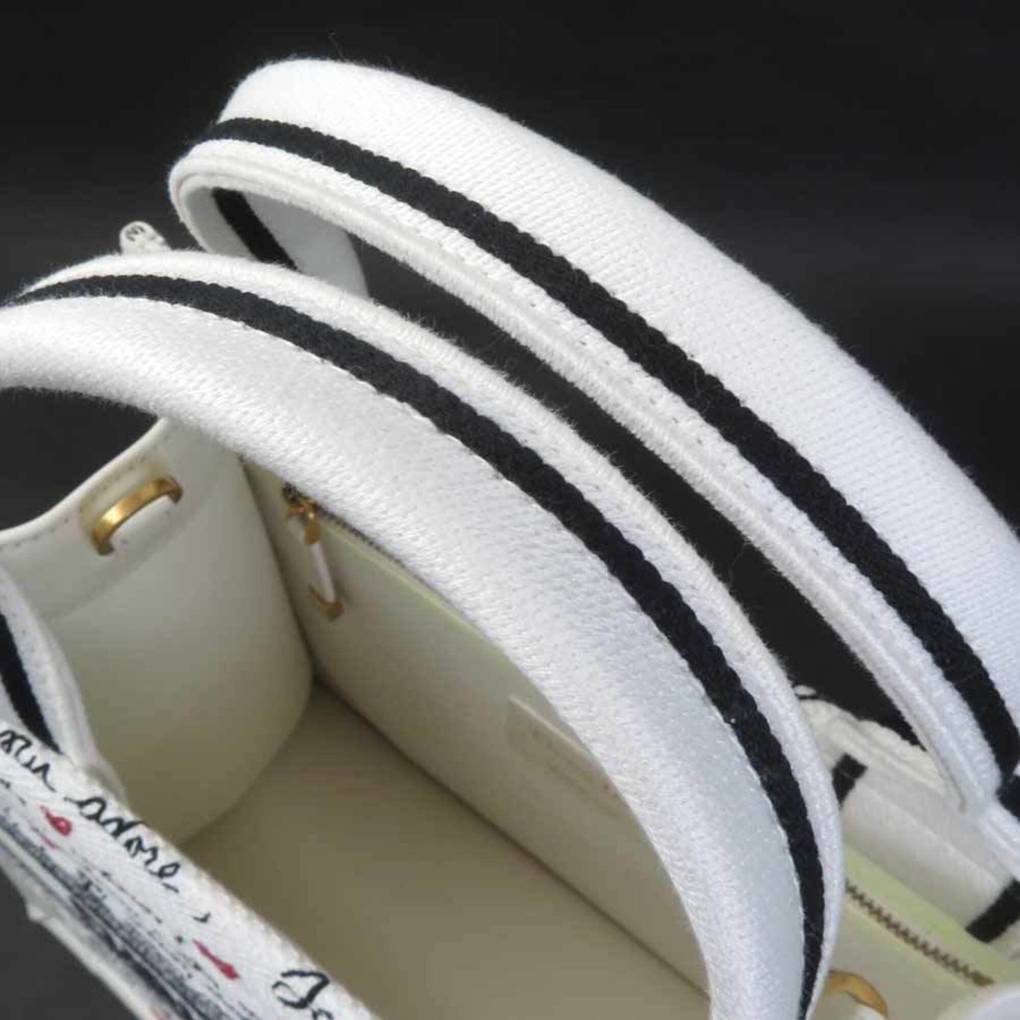 Christian Dior Black Red Color White Canvas Leather Handbag Shoulder Bag (Pre-Owned)