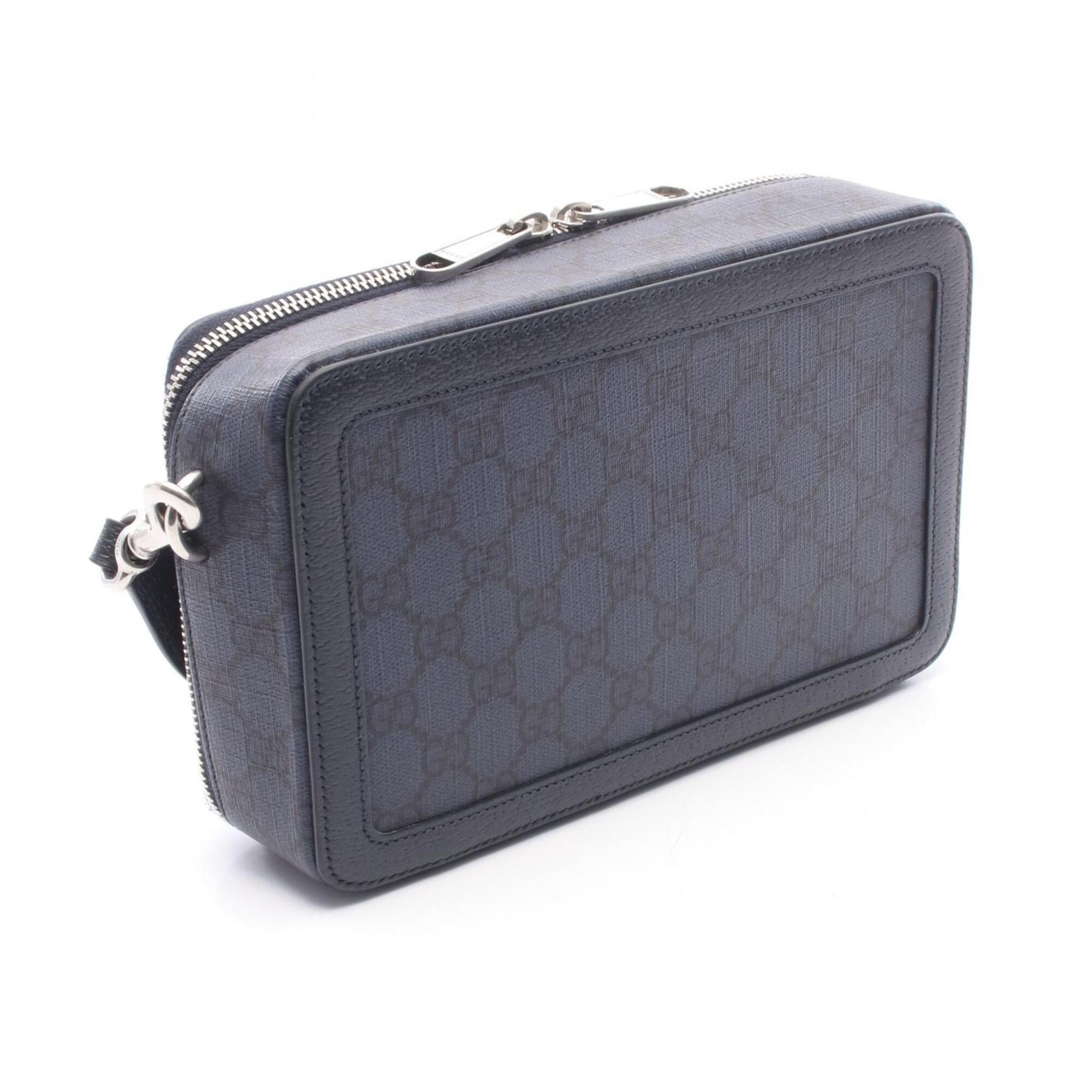 Gucci Ophidia Navy Coated Canvas Leather Handbag Shoulder Bag (Pre-Owned)