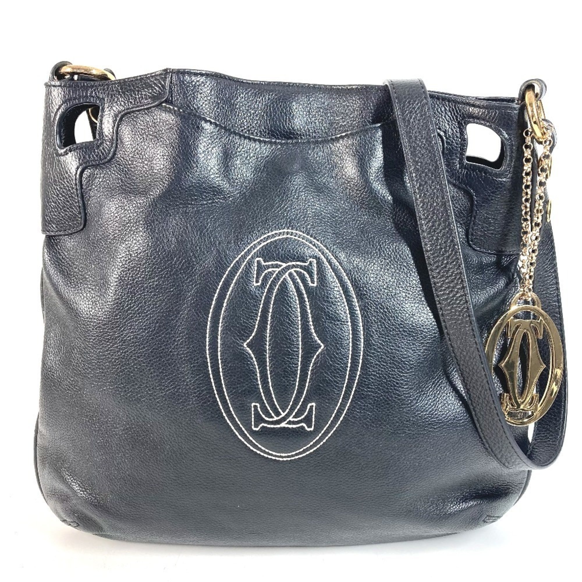 Cartier Marcello Black White Leather Shoulder Bag (Pre-Owned)
