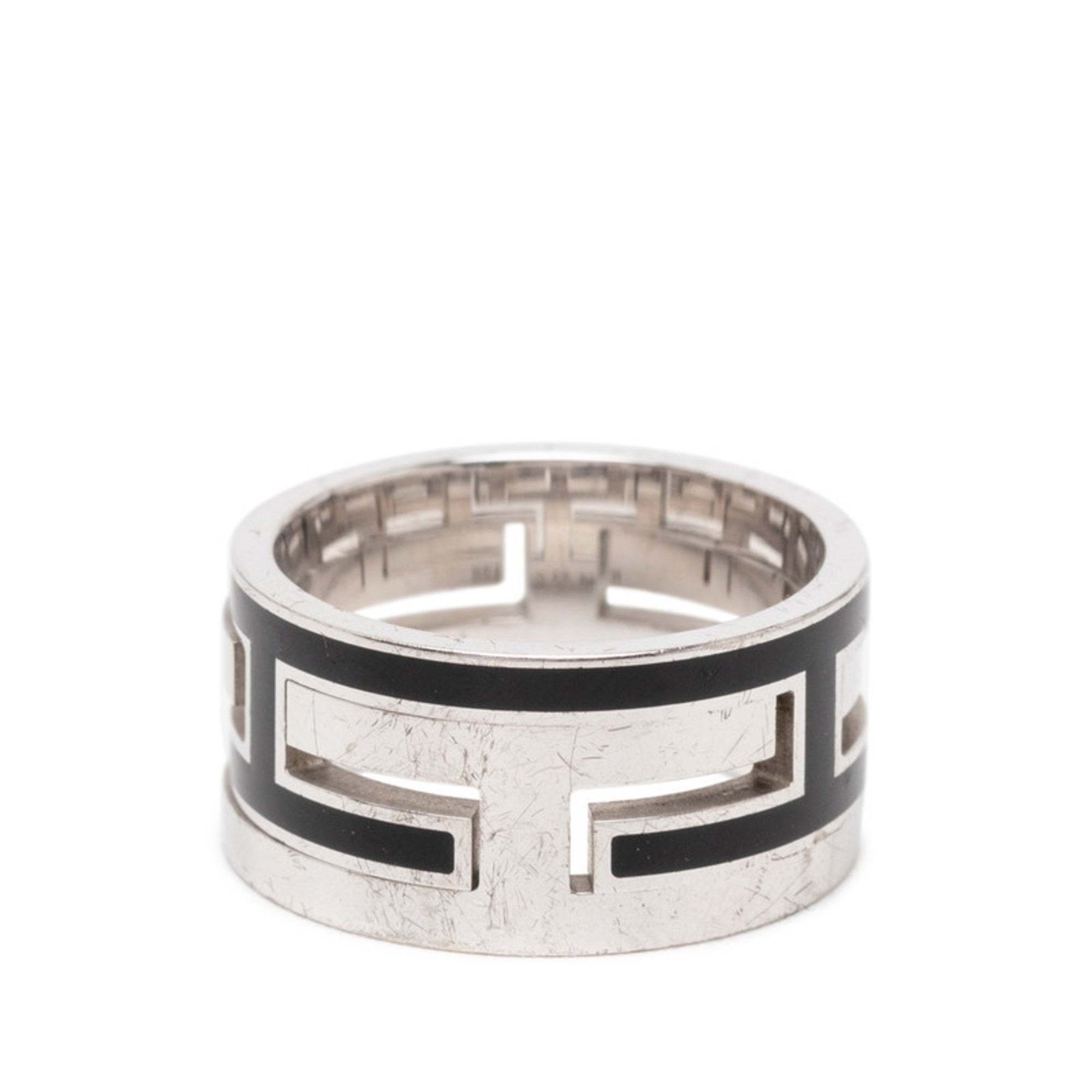 Hermes Silver Black Silver 925 Band Ring (Pre-Owned)