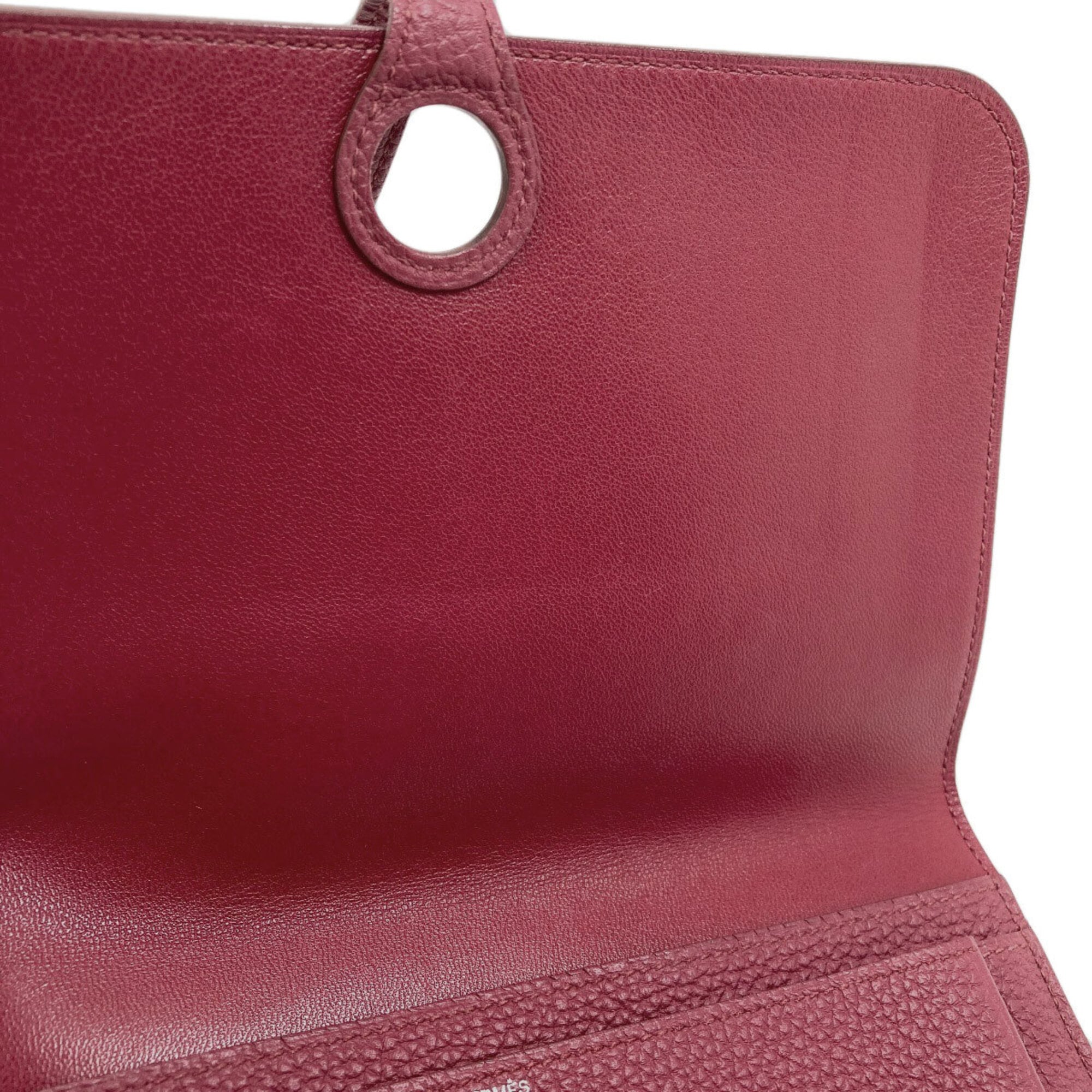 Hermes Red Color Togo Leather Long Wallet (Bi-Fold) (Pre-Owned)