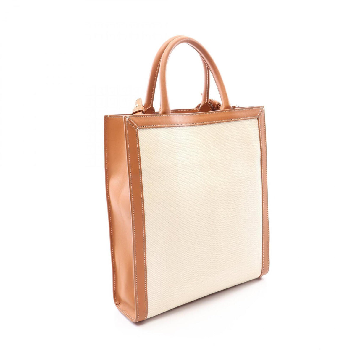 Celine Brown Ivory Canvas Leather Handbag Tote Bag (Pre-Owned)