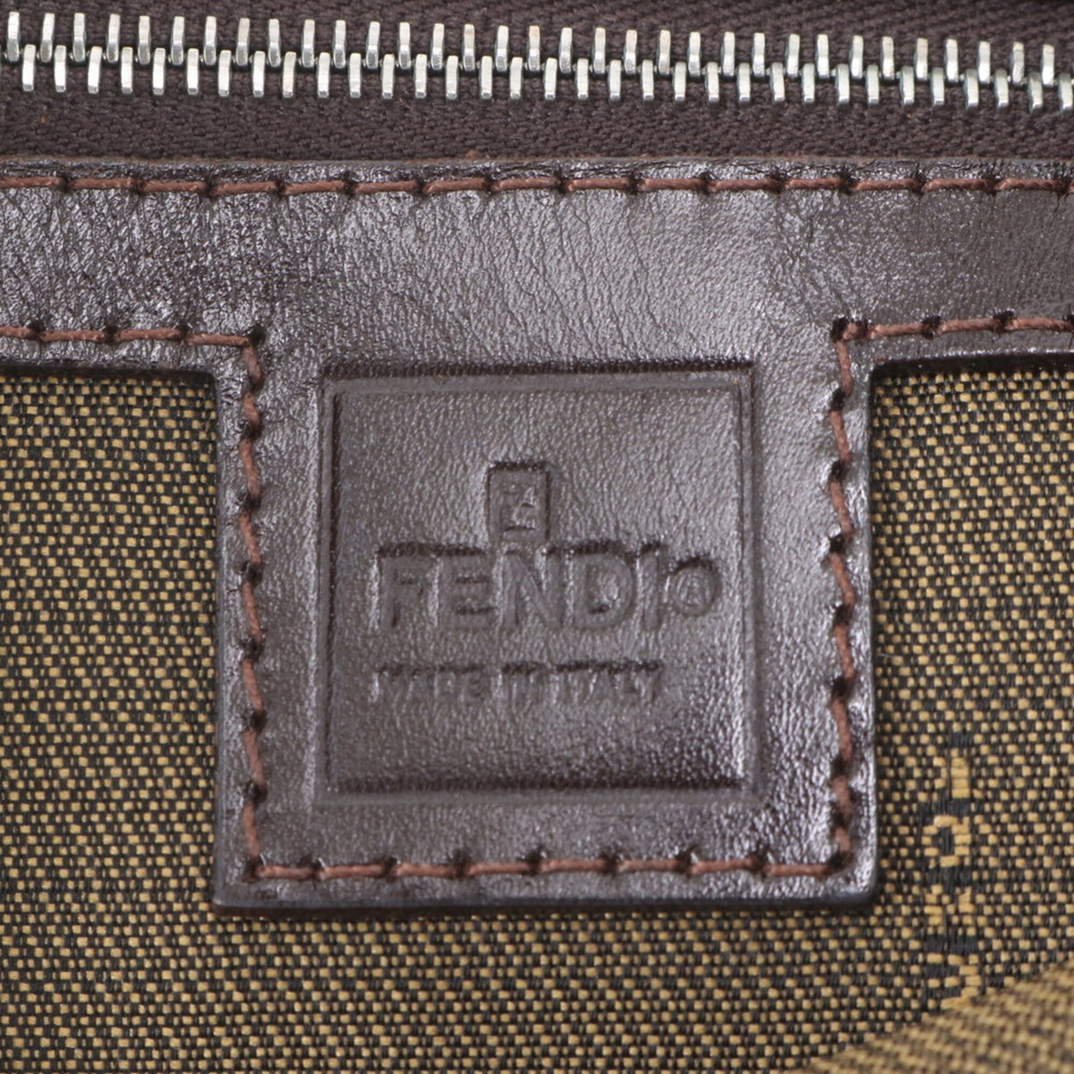 Fendi Brown Leather Canvas Handbag Shoulder Bag Tote Bag (Pre-Owned)