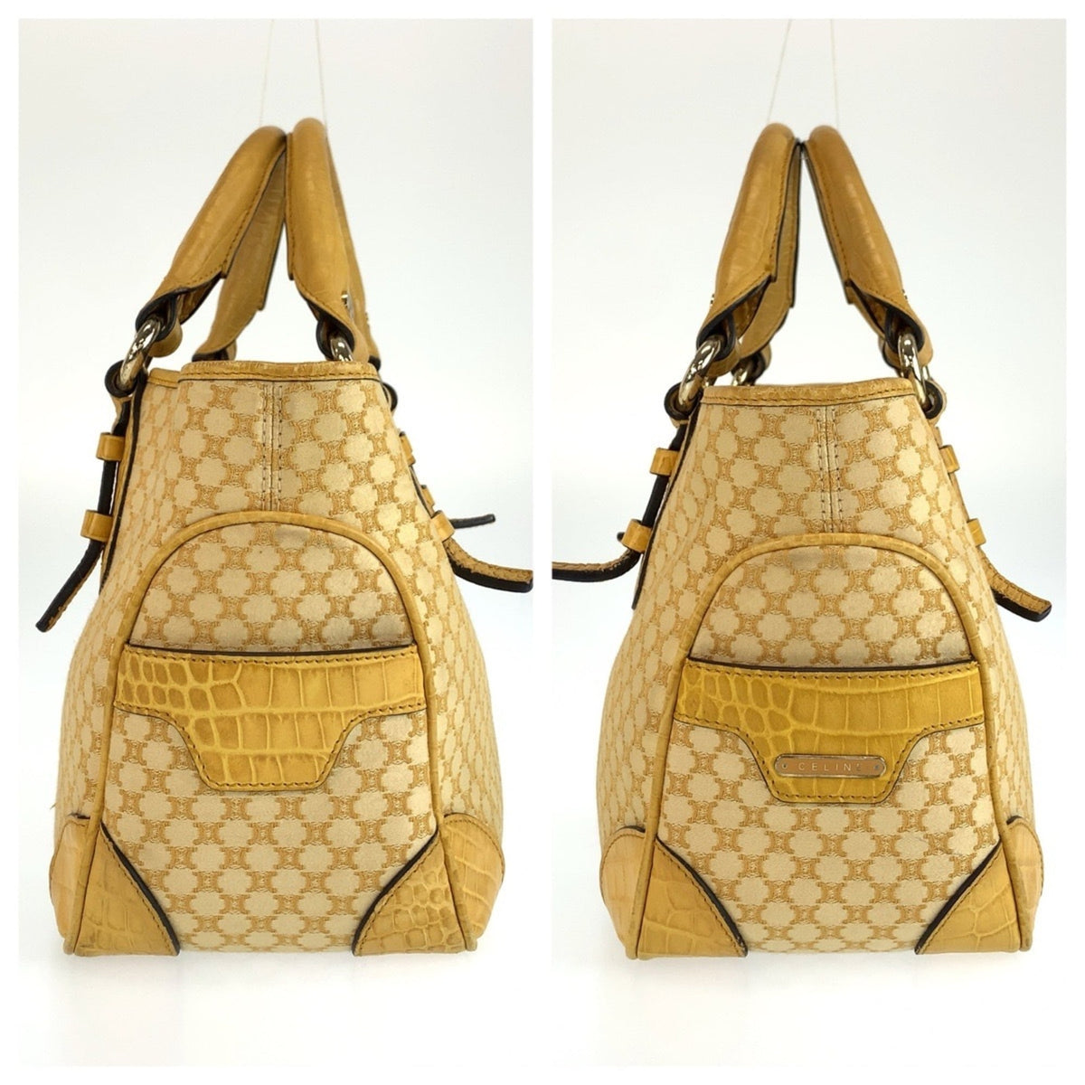 Celine Yellow Canvas Leather Handbag Tote Bag (Pre-Owned)