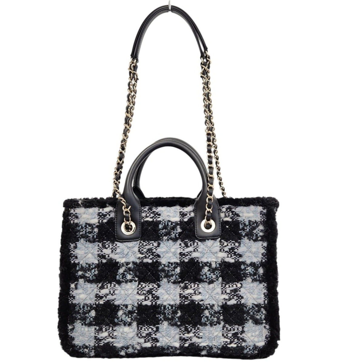 Chanel Blue White Tweed Leather Tote Bag (Pre-Owned)
