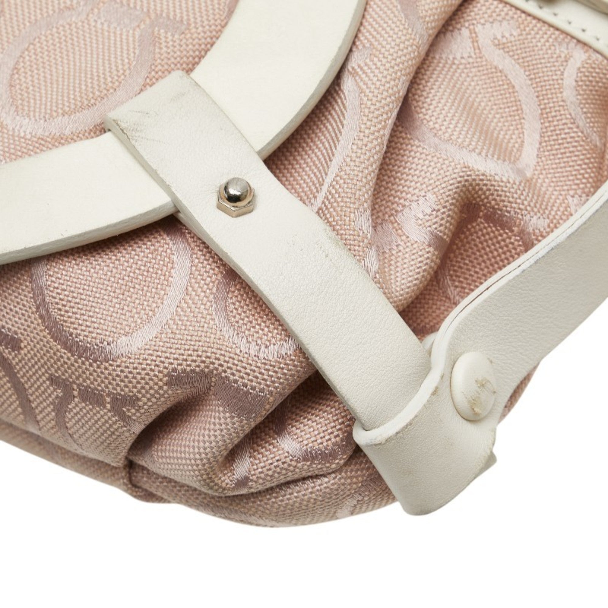 Salvatore Ferragamo Pink White Canvas Leather Shoulder Bag (Pre-Owned)