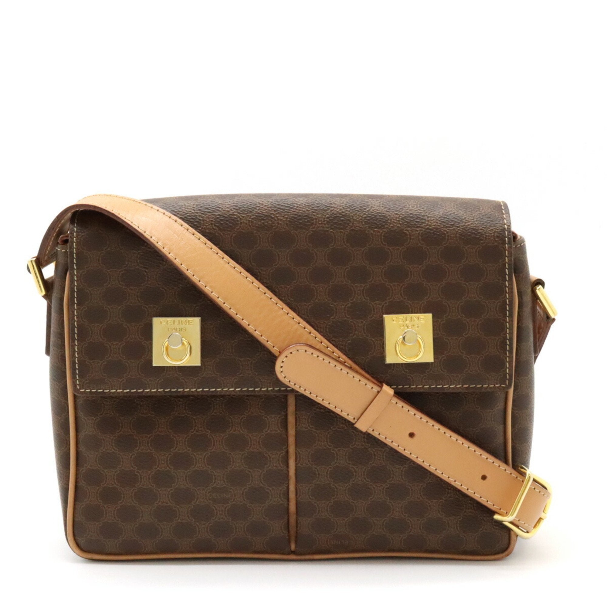 Celine Dark Brown Light Brown Pvc Leather Shoulder Bag (Pre-Owned)