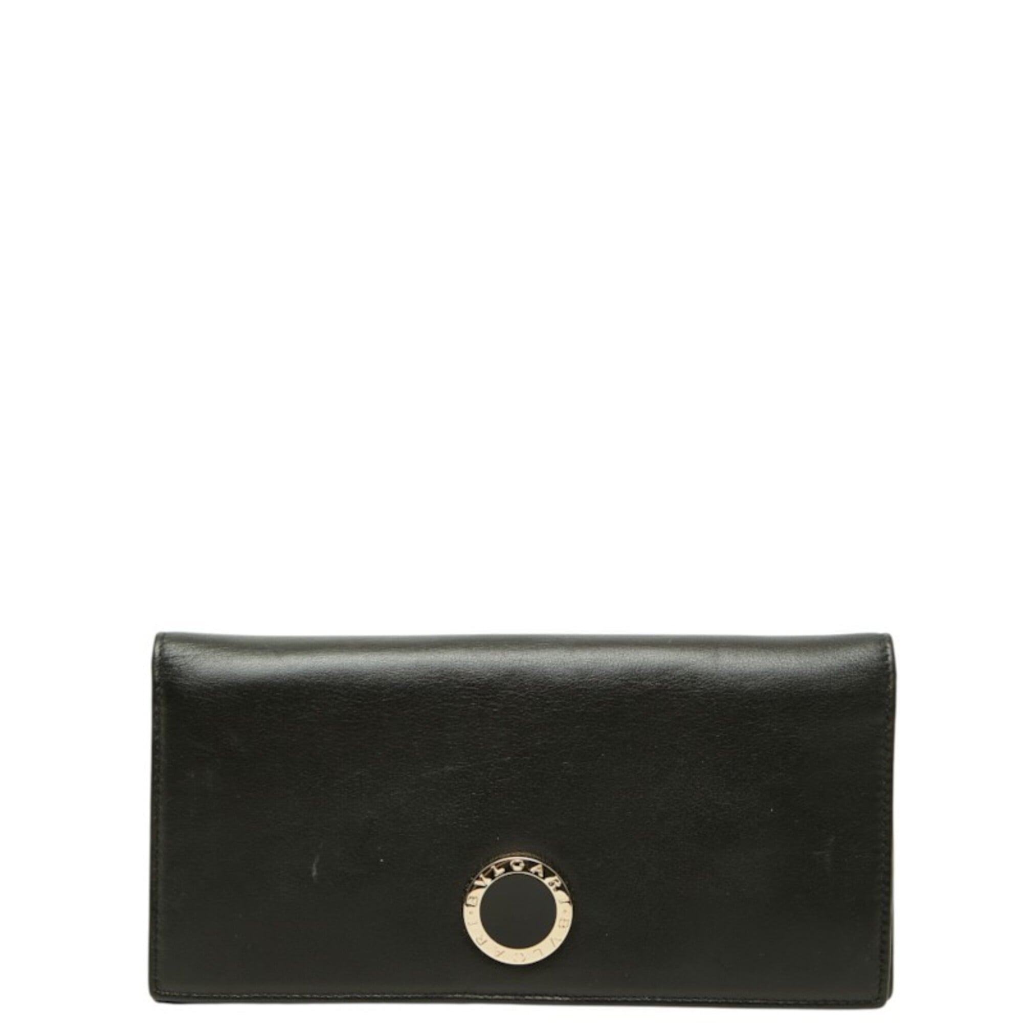 Bvlgari Gold Black Leather Long Wallet (Bi-Fold) (Pre-Owned)