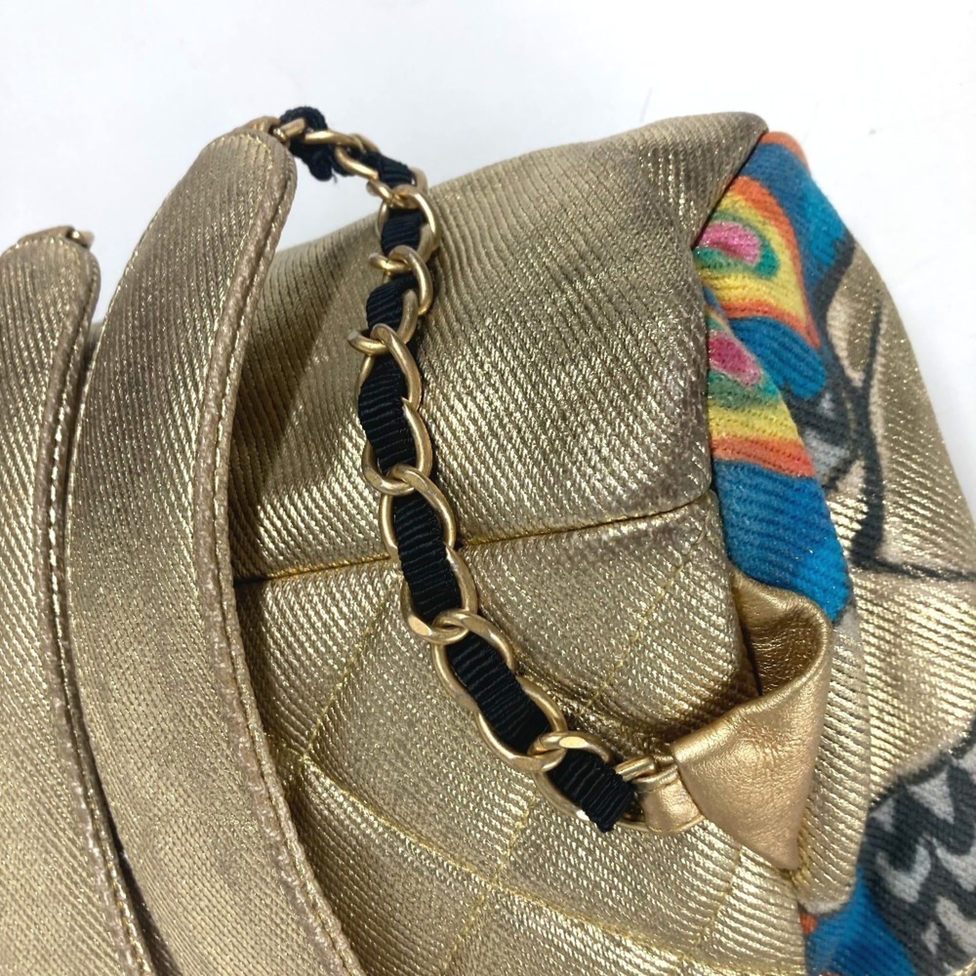 Chanel Gold Leather Canvas Backpack (Pre-Owned)
