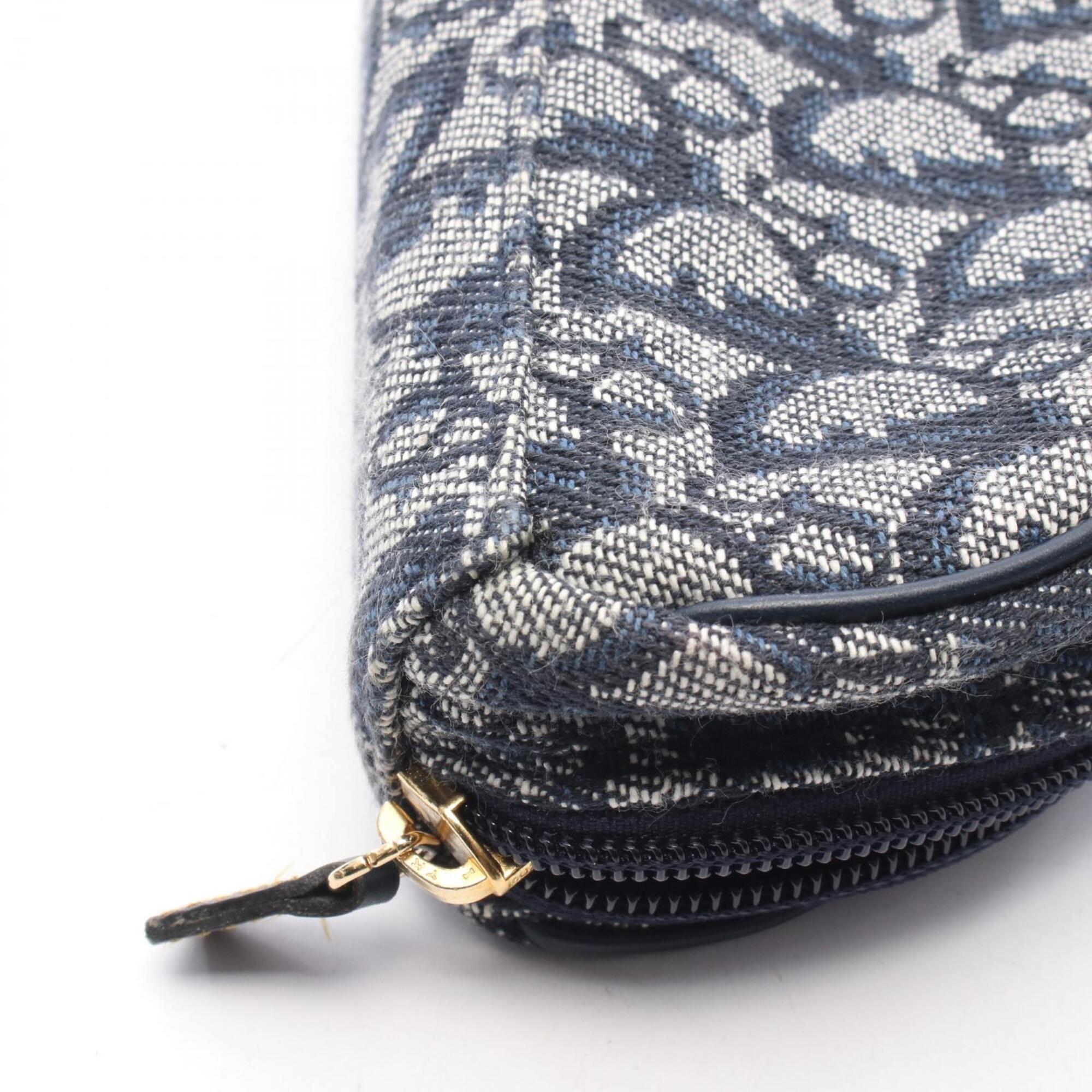 Christian Dior Beige Navy Canvas Leather Pouch (Pre-Owned)