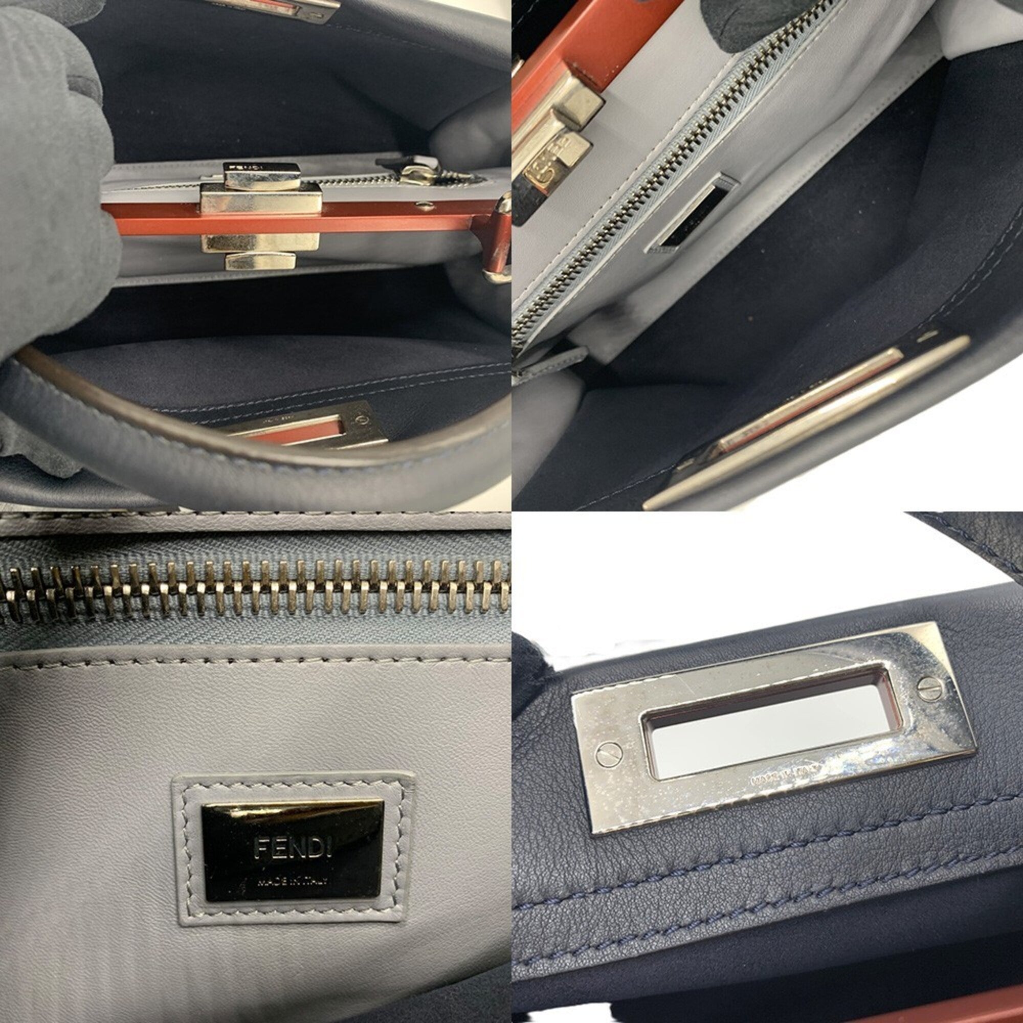 Fendi Peekaboo Dark Navy Red Color Leather Handbag Shoulder Bag (Pre-Owned)