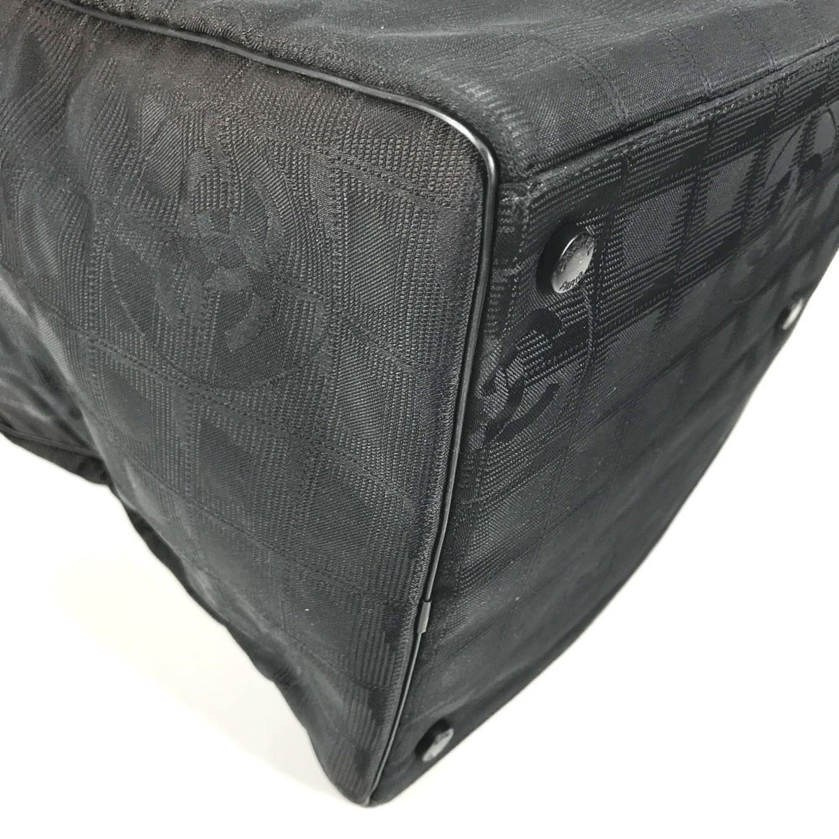 Chanel New Travel Line Black Nylon Leather Boston Bag Handbag (Pre-Owned)