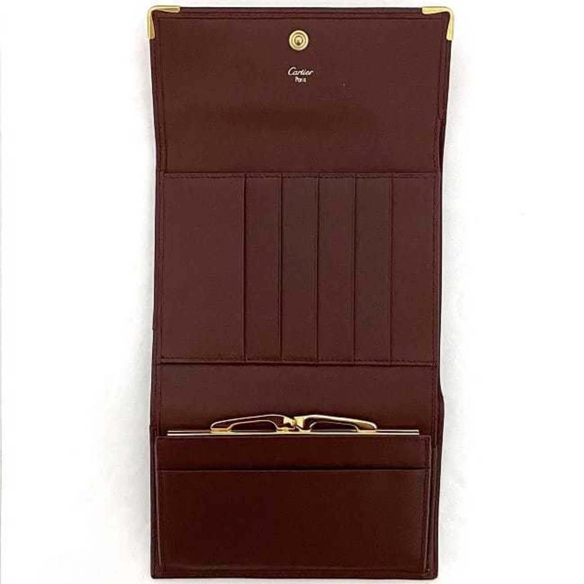 Cartier Bordeaux Leather Wallet (Tri-Fold) (Pre-Owned)