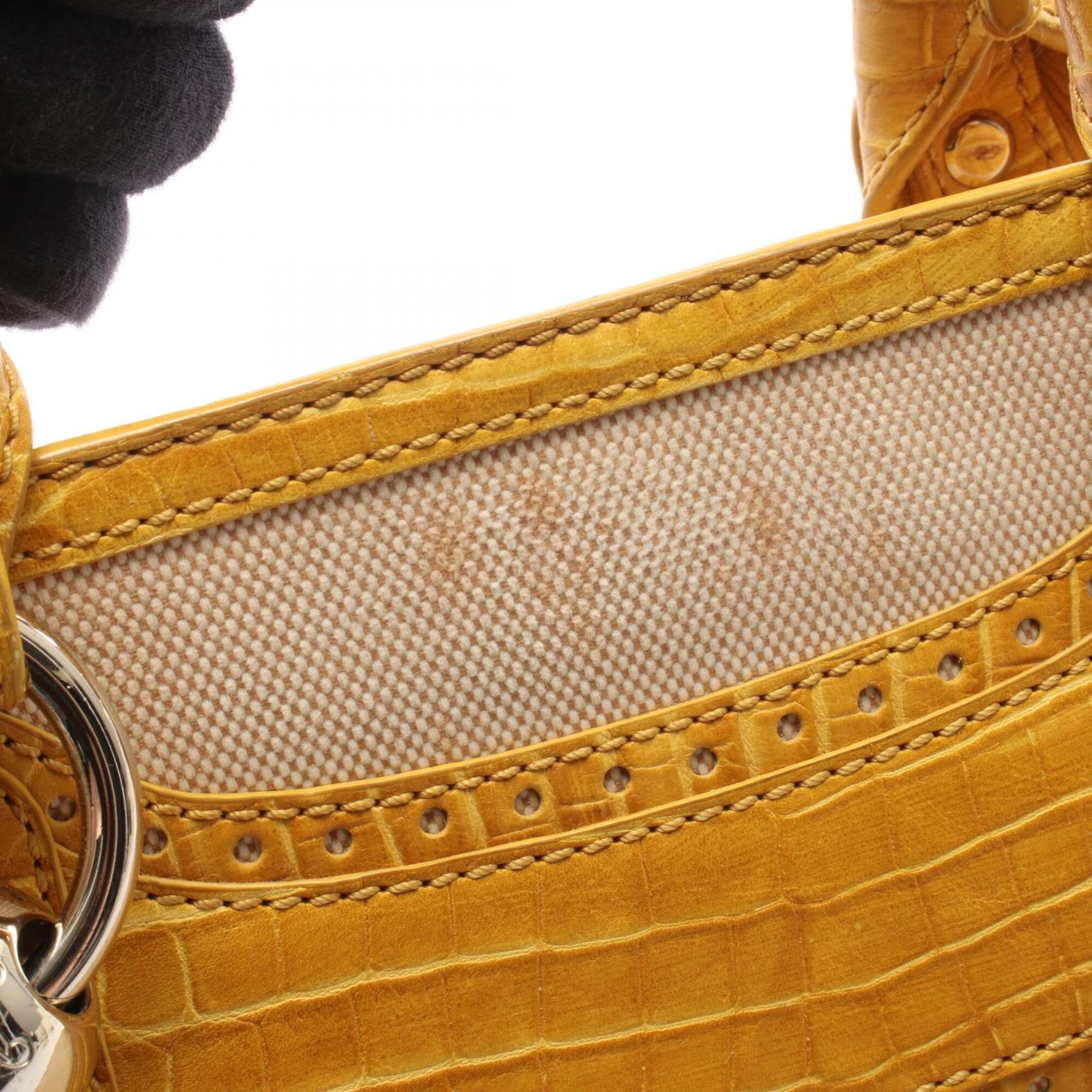 Celine Beige Yellow Canvas Leather Handbag (Pre-Owned)