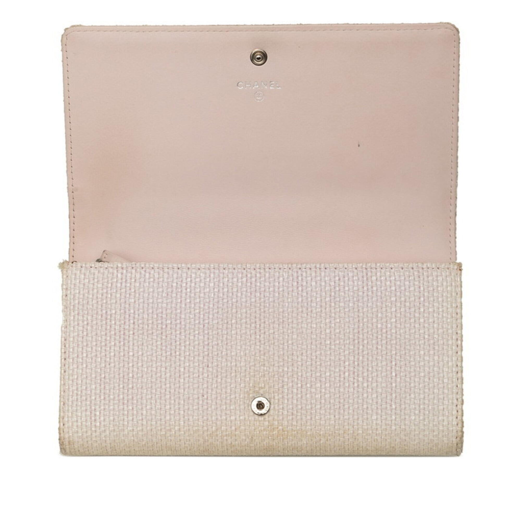 Chanel Pink White Tweed Long Wallet (Bi-Fold) (Pre-Owned)