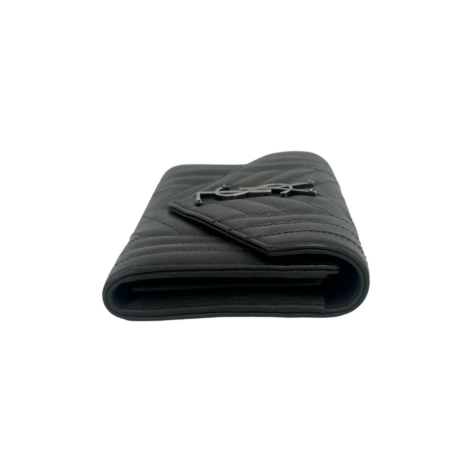 Saint Laurent Gray Leather Long Wallet (Bi-Fold) (Pre-Owned)