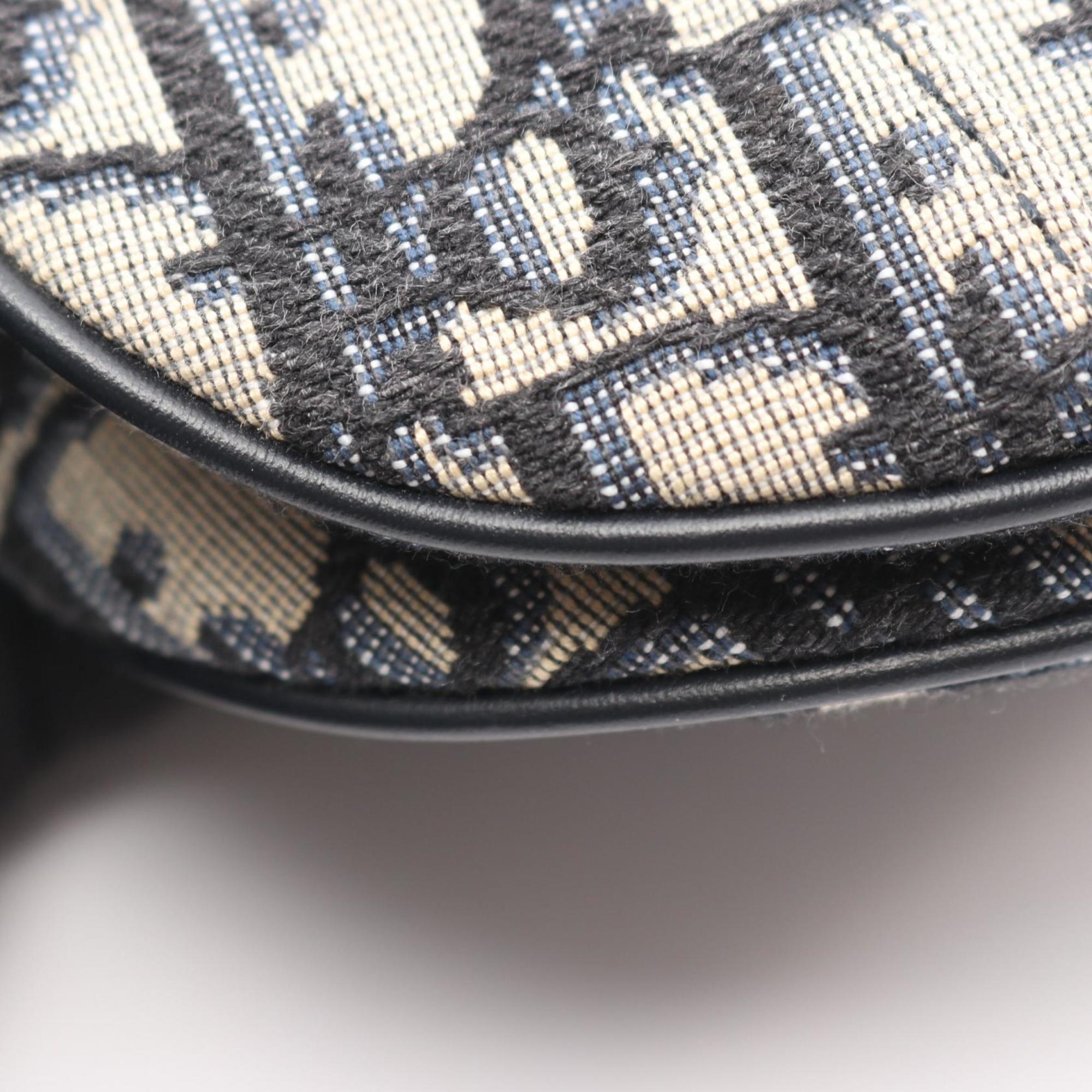 Christian Dior Beige Black Navy Canvas Leather Handbag Saddle Bag (Pre-Owned)