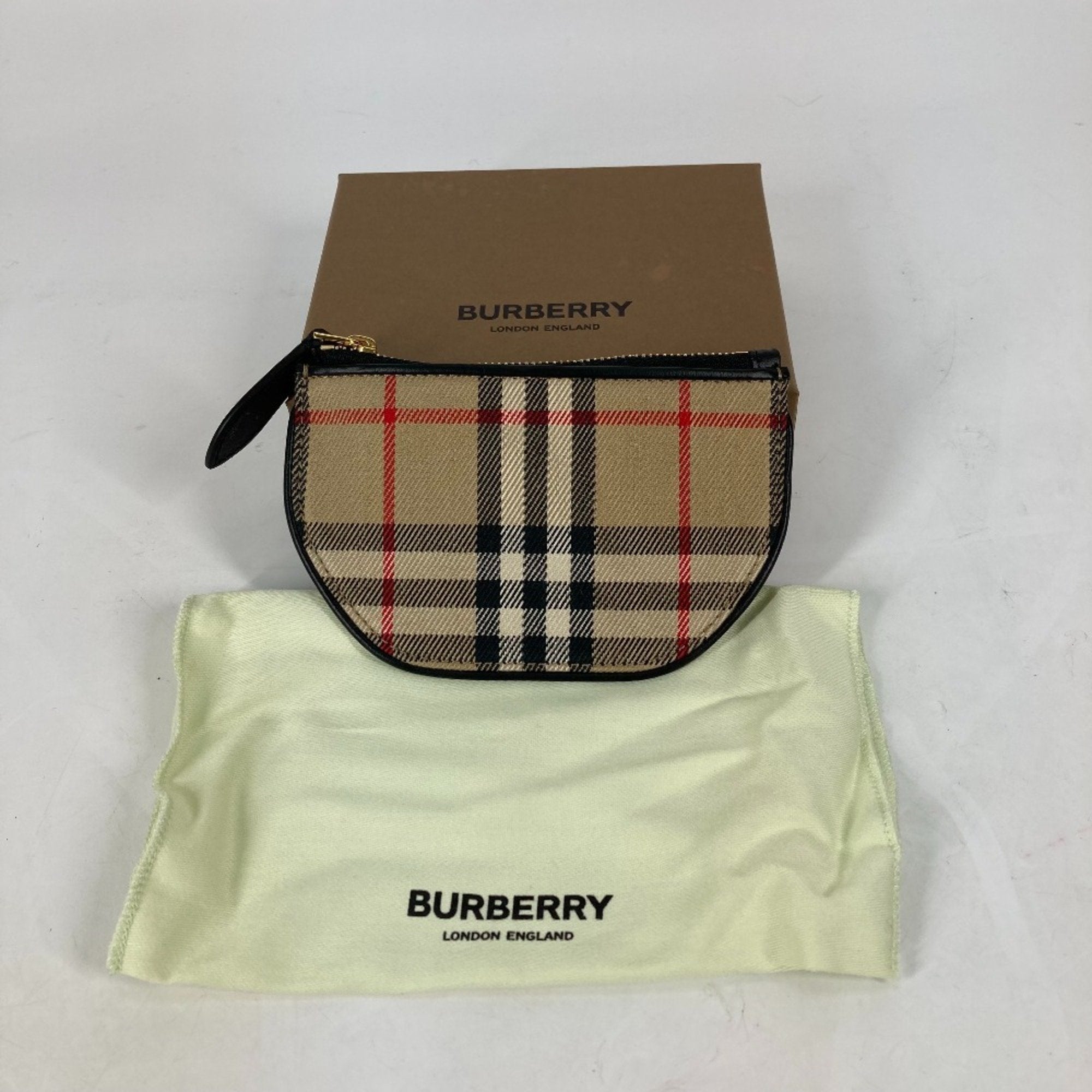 Burberry Beige Leather Canvas Coin Purse/Coin Case (Pre-Owned)