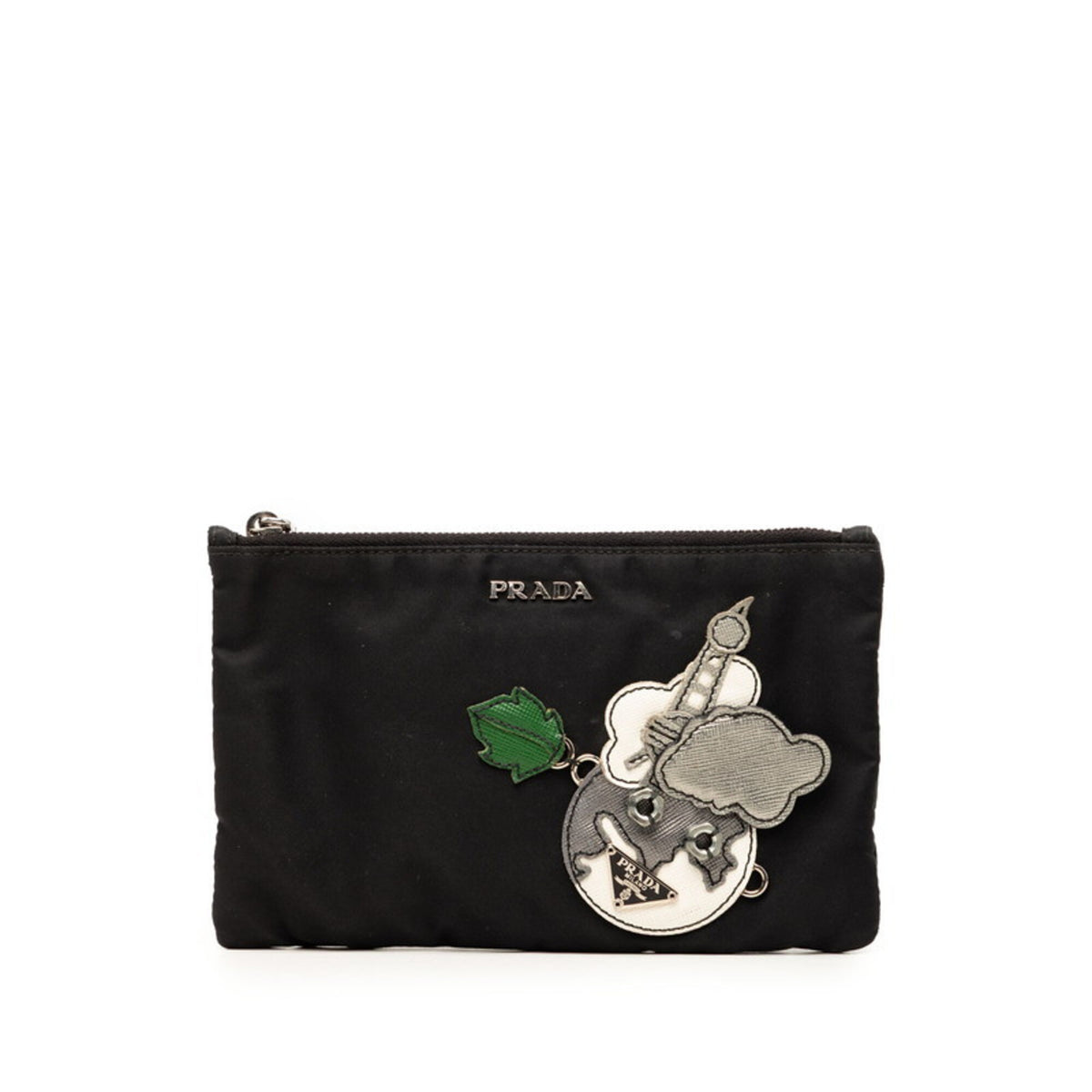 Prada Black Multi-Color Nylon Leather Handbag Pouch (Pre-Owned)