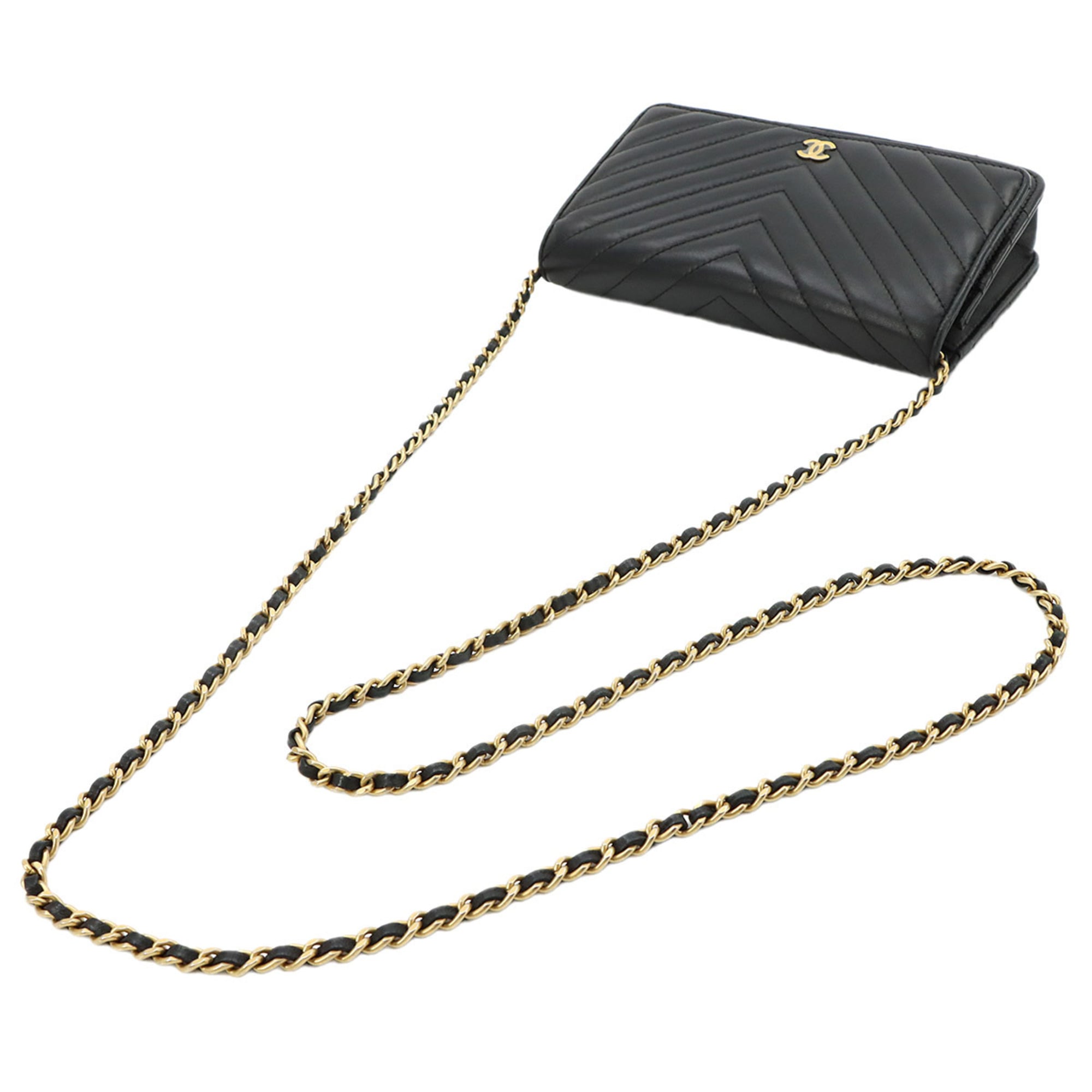 Chanel Black Leather Chain/Shoulder Wallet (Pre-Owned)