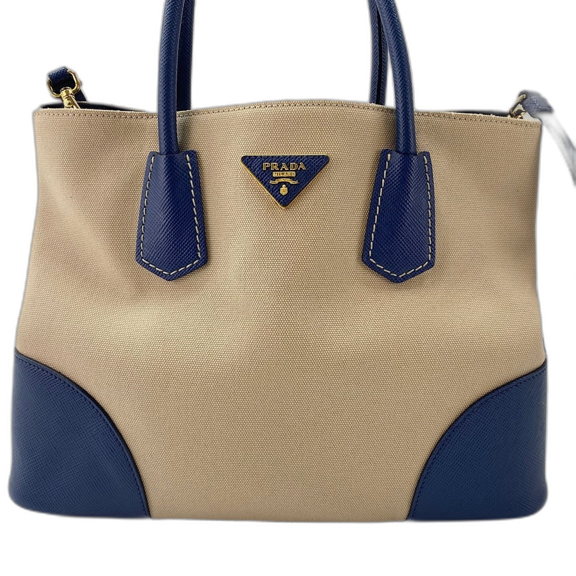 Prada Saffiano Beige Canvas Handbag (Pre-Owned)