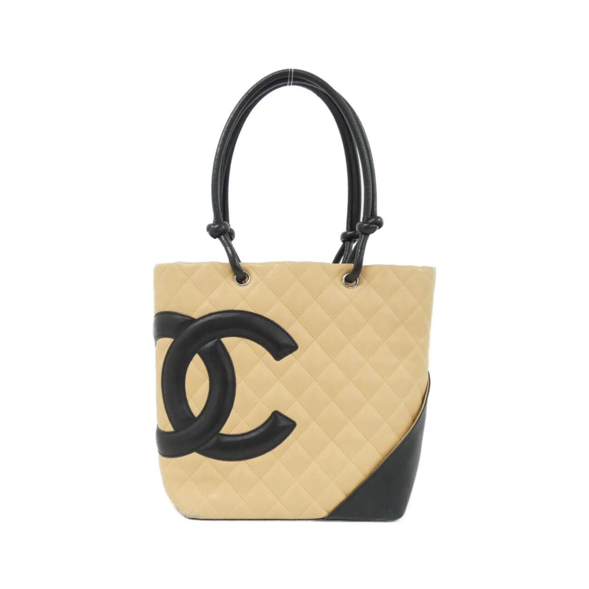 Chanel Beige Black Leather Handbag (Pre-Owned)