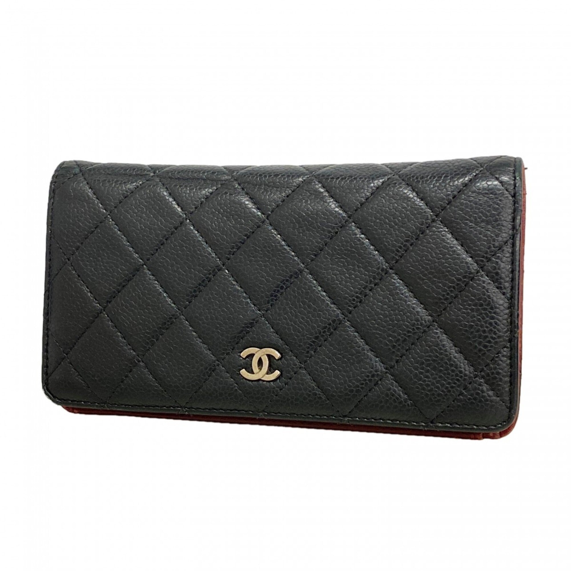 Chanel Black Grained Calfskin Long Wallet (Bi-Fold) (Pre-Owned)