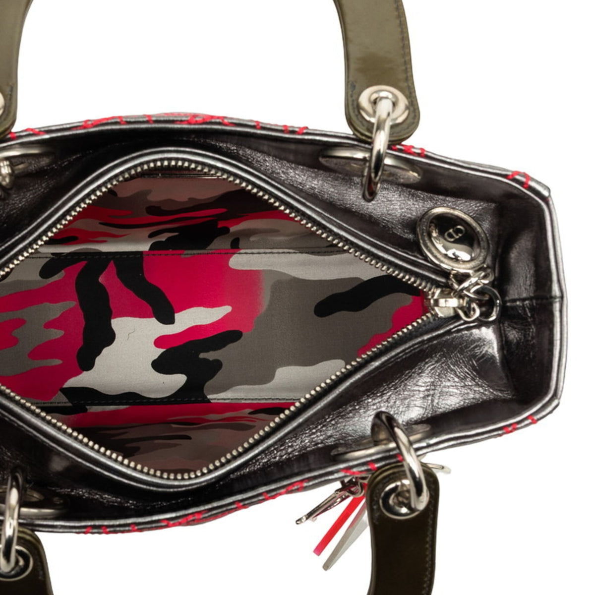 Christian Dior Lady Dior Metallic Green Silver Pink Leather Handbag Shoulder Bag (Pre-Owned)