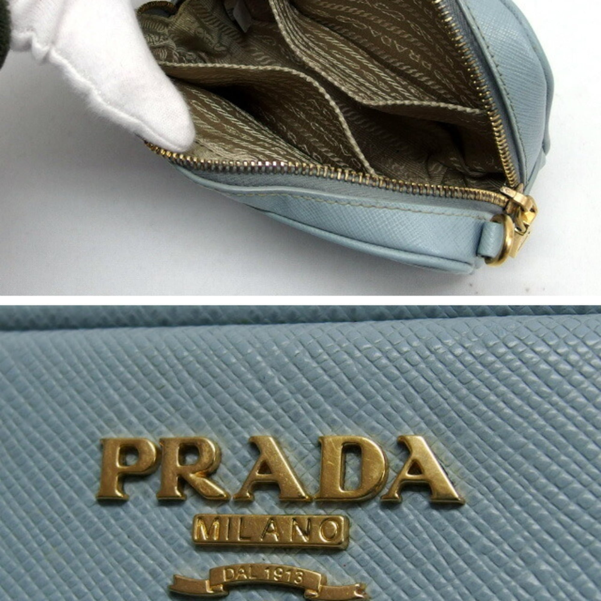 Prada Saffiano Light Blue Leather Pochette Shoulder Bag (Pre-Owned)