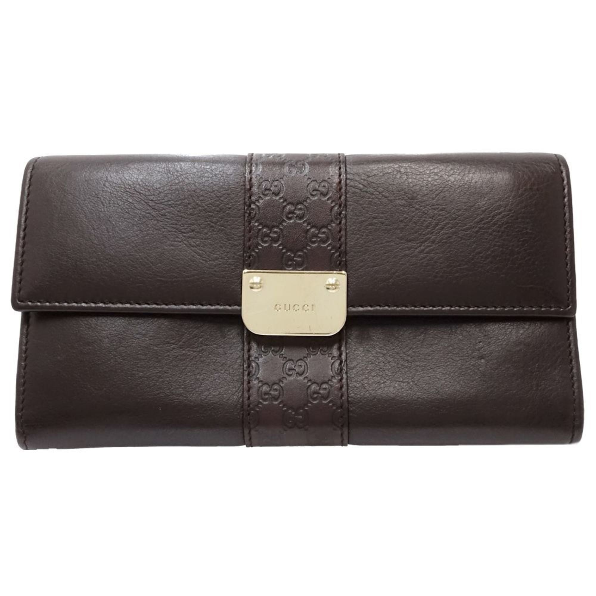 Gucci Dark Brown Leather Long Wallet (Bi-Fold) (Pre-Owned)