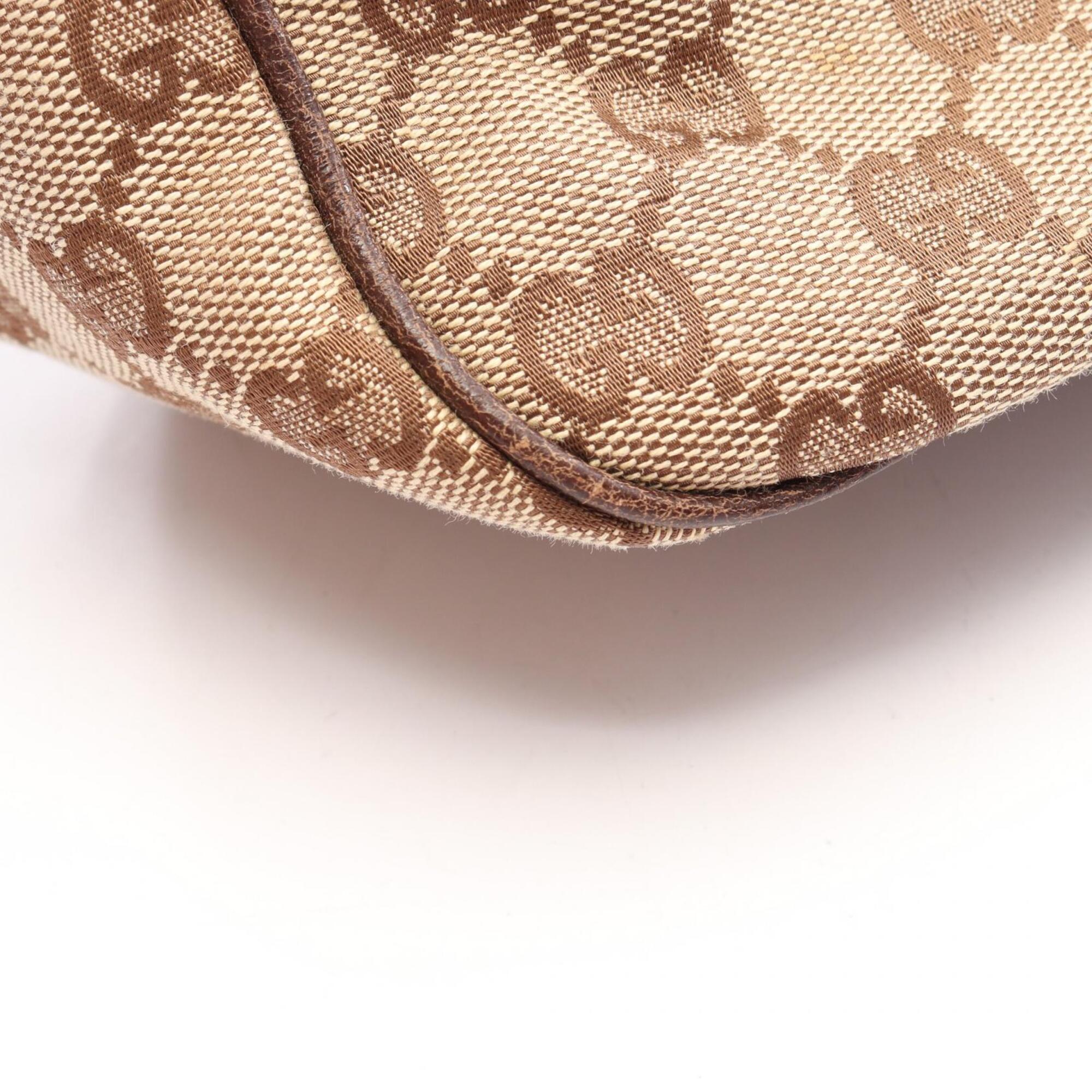 Gucci Beige Brown Canvas Leather Handbag (Pre-Owned)