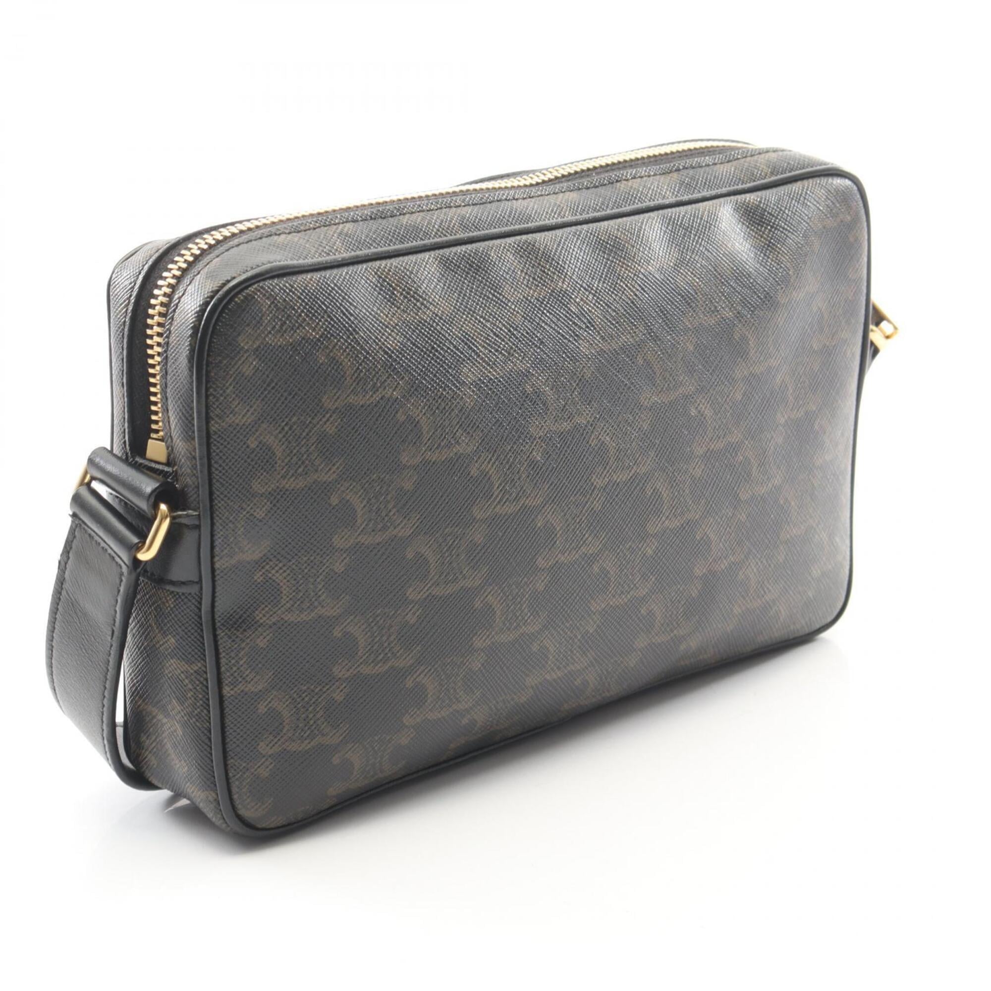 Celine Black Coated Canvas Leather Handbag Messenger Bag Shoulder Bag (Pre-Owned)