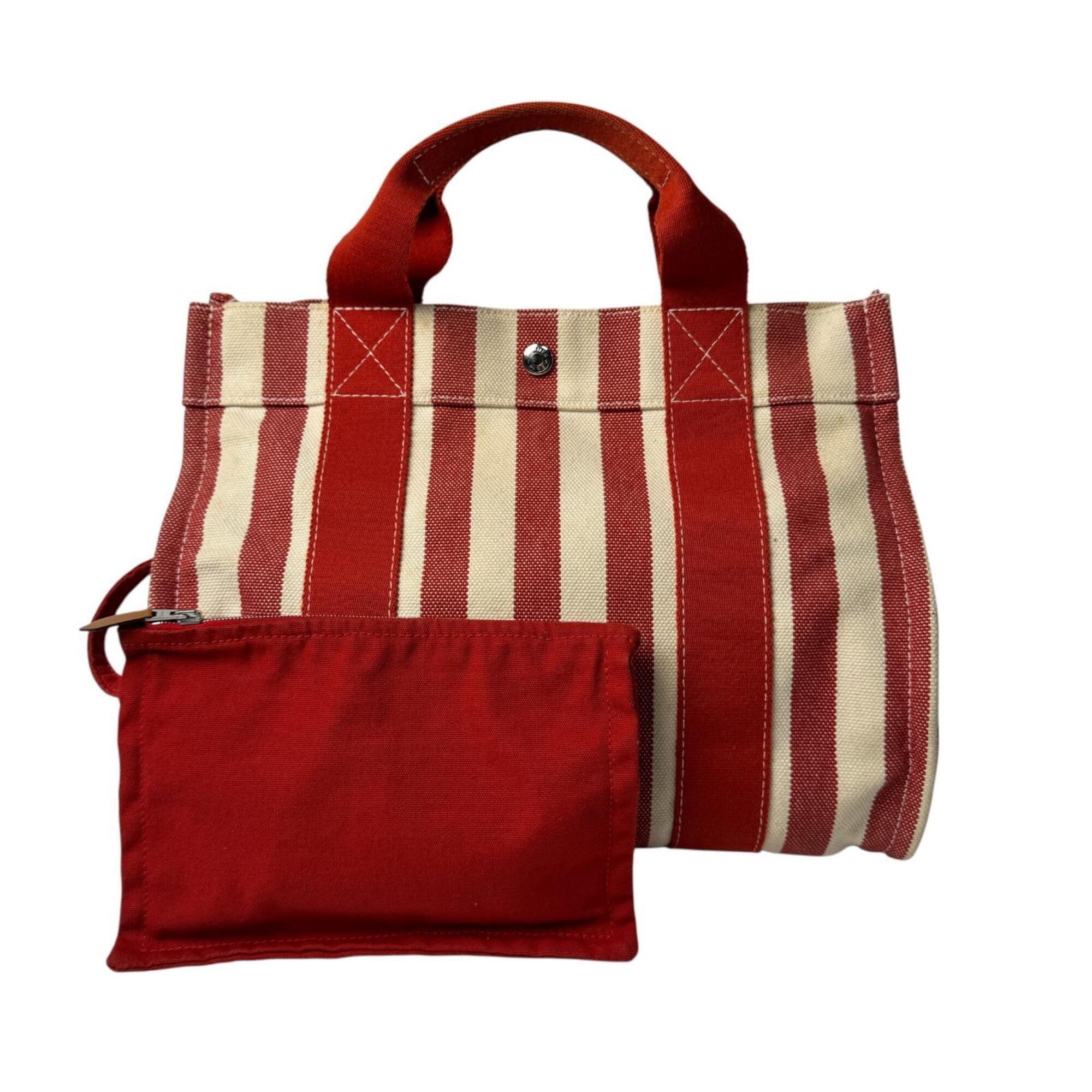 Hermes Cream Red Color Canvas Handbag Pouch Tote Bag (Pre-Owned)
