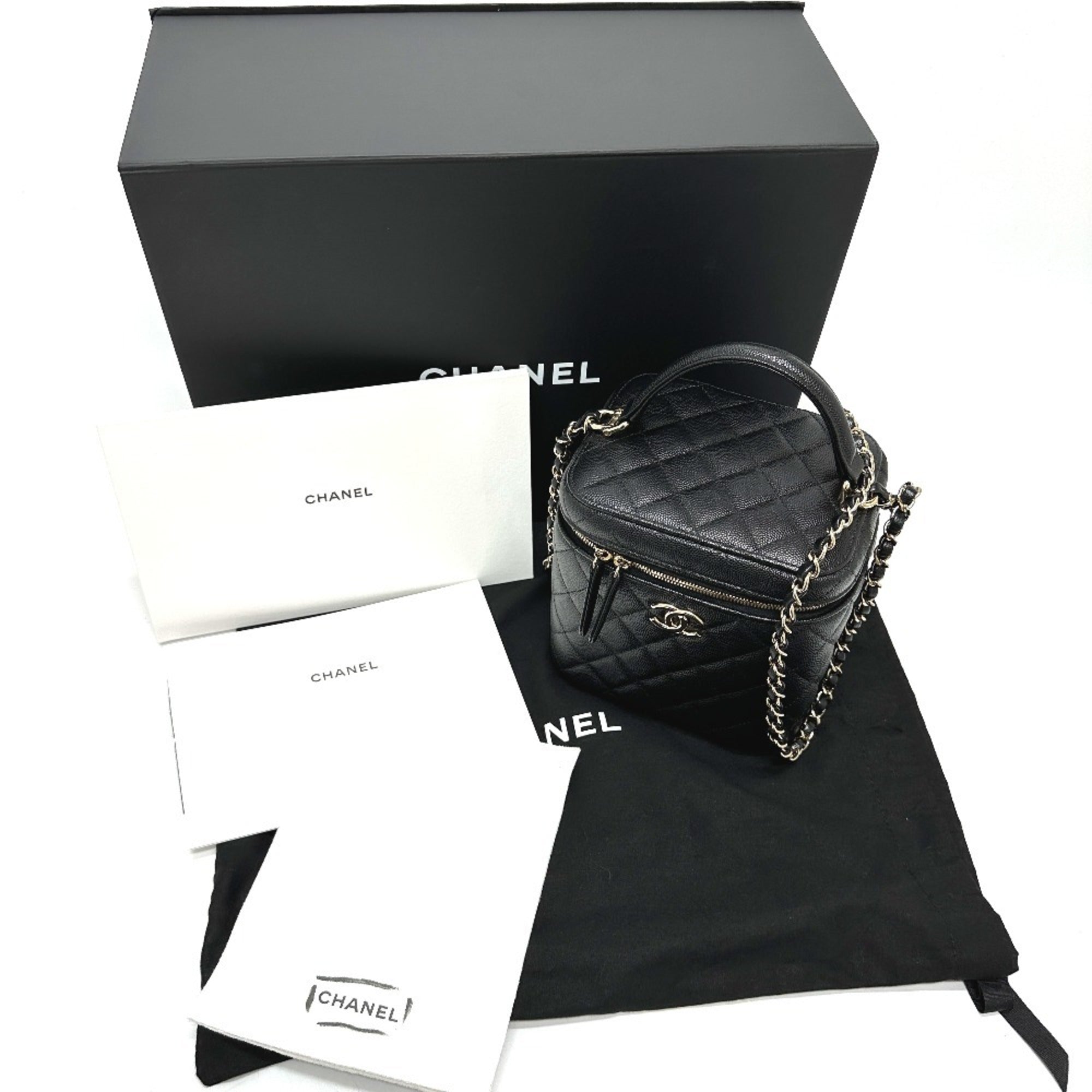 Chanel Matelasse Black Caviar Leather Handbag Shoulder Bag Vanity Bag (Pre-Owned)